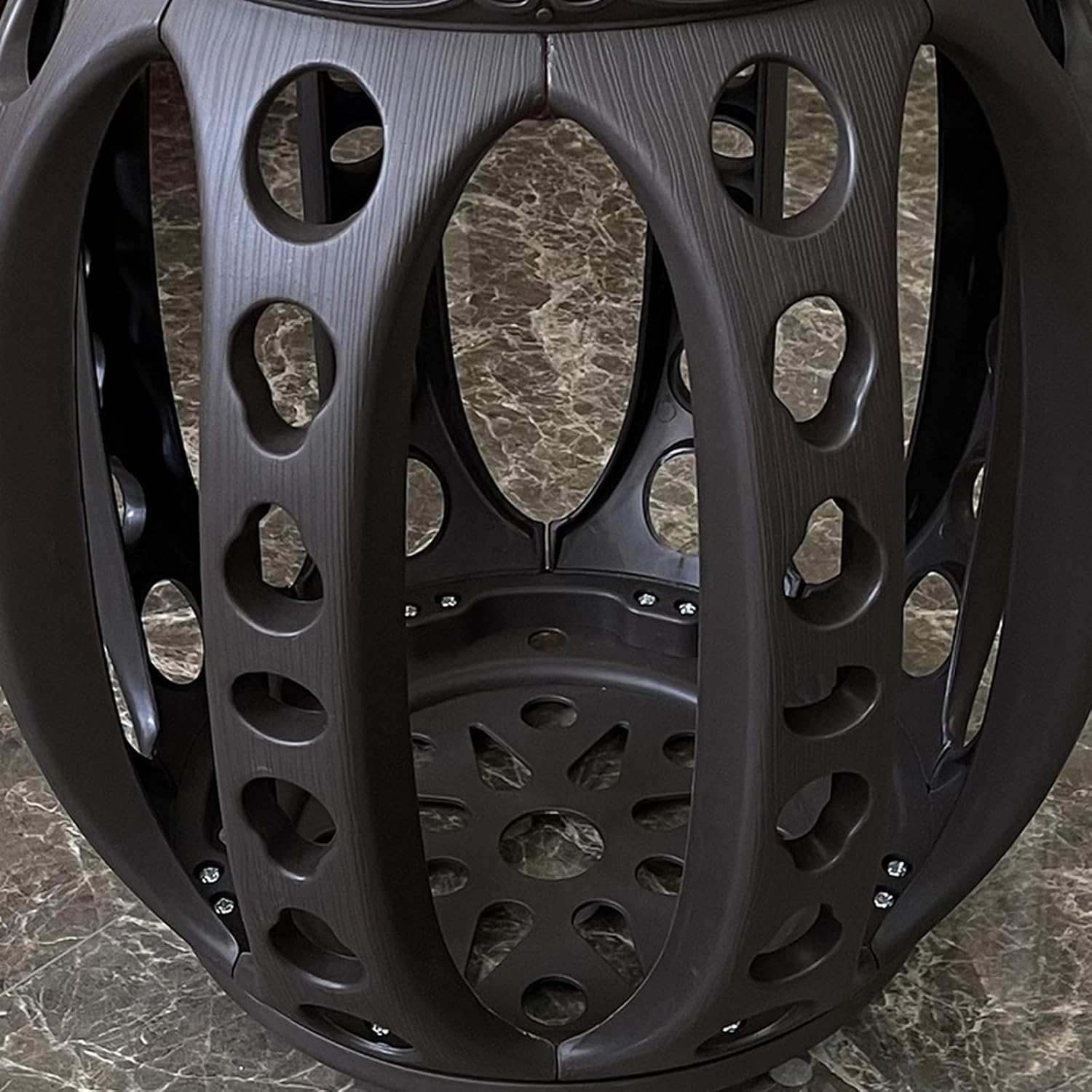 Plastic Garden Stool, Decorative Garden Stool with Floral Cutout Design Waterproof Drum Seat for Outdoor/Indoor Use, Balcony, Patio&Living Room Decor (Hollow Bird Motif) (Black, 11.8 * 11.8 * 11.8")