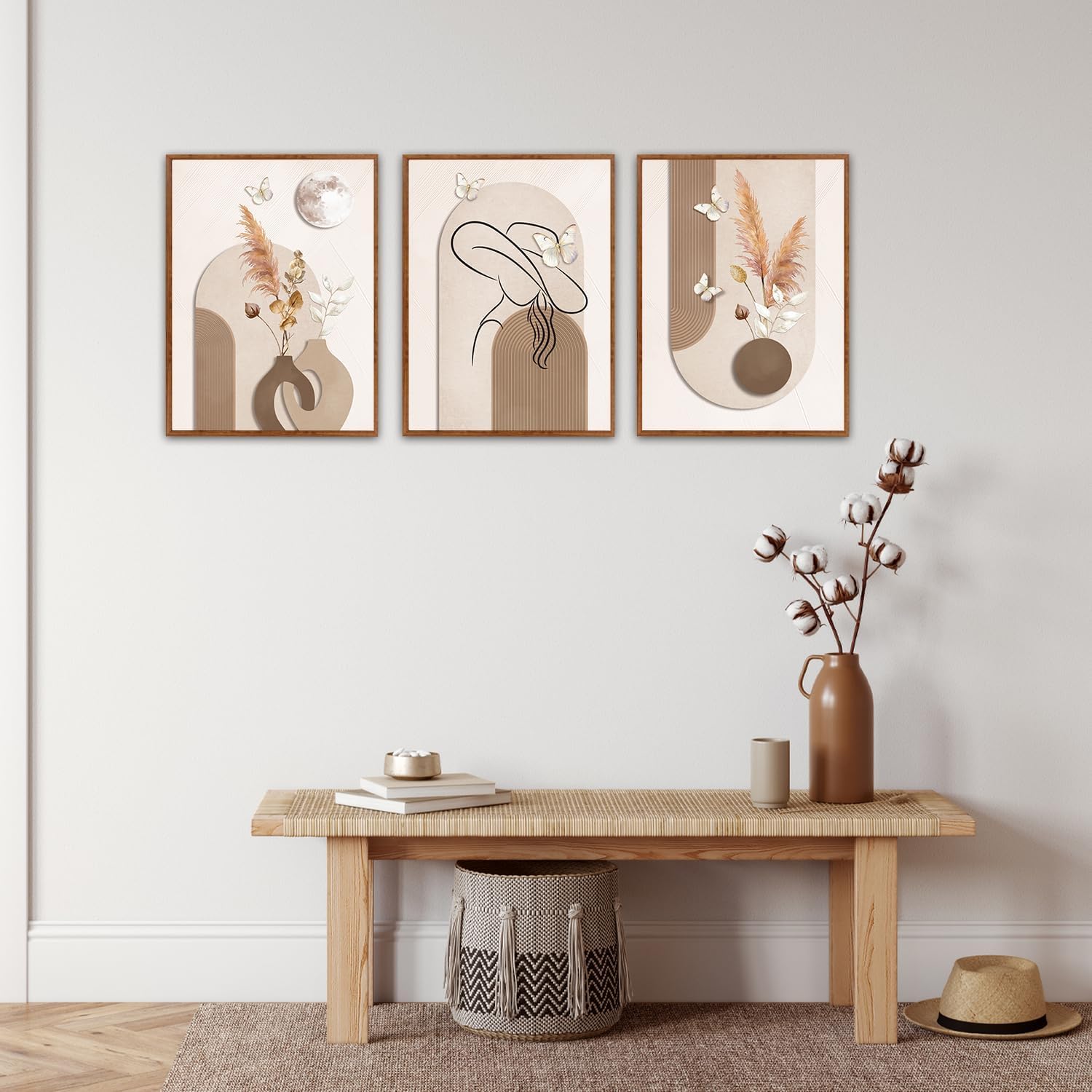 CHDITB Juego de cuadro boho de hierba de las Pampas, mariposa, arte de líneas minimalistas