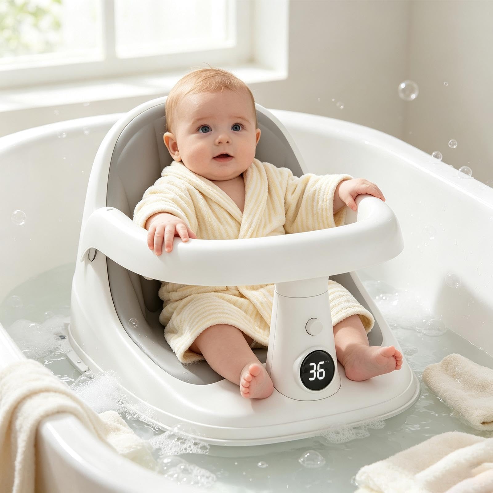 Seggiolino da bagno per bambini, antiscivolo, con indicatore di temperatura