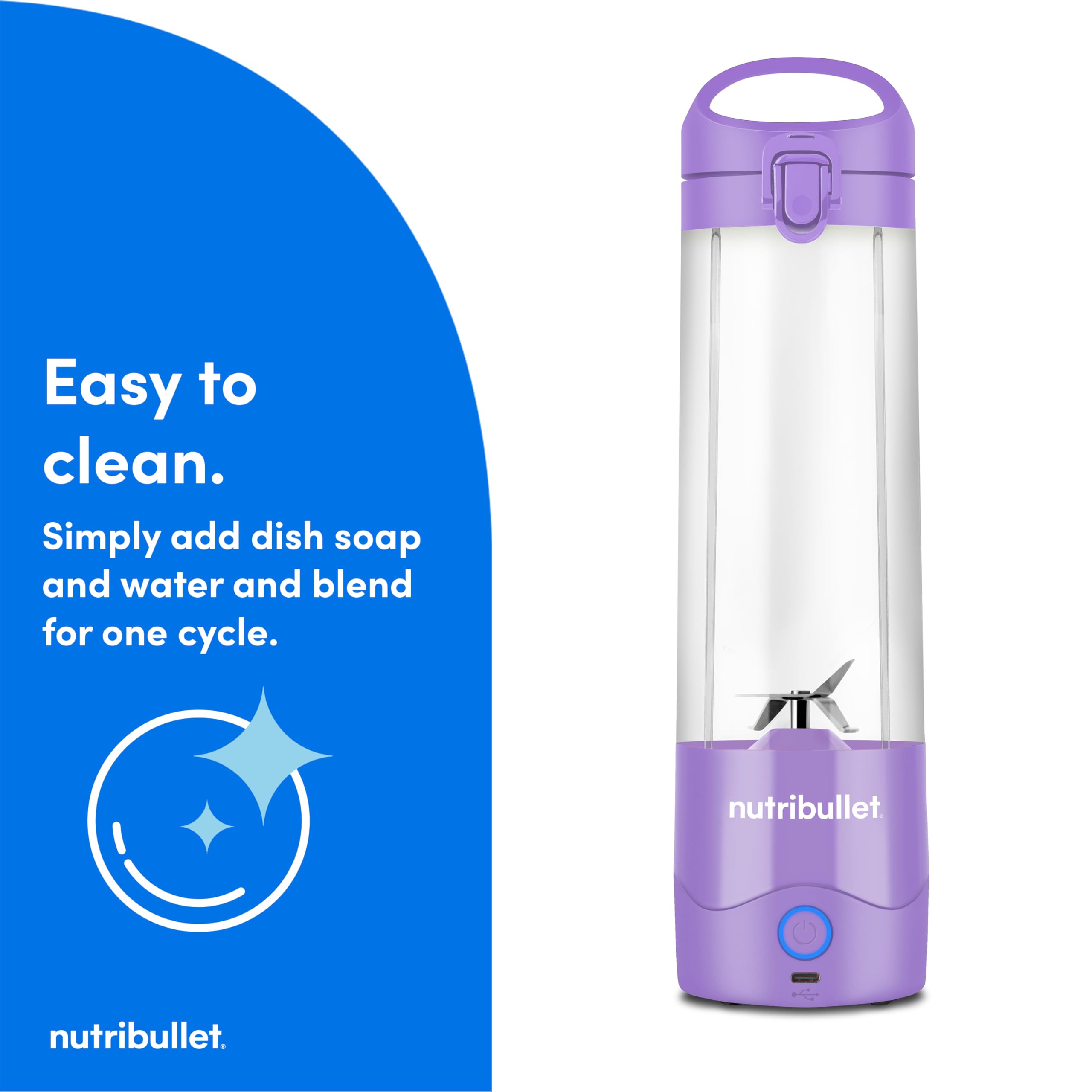 nutribullet Batidora portátil, inalámbrica, recipiente de 20 onzas, licuadora personal para batidos, recargable por USB-C, morado claro, NBPB50100LP