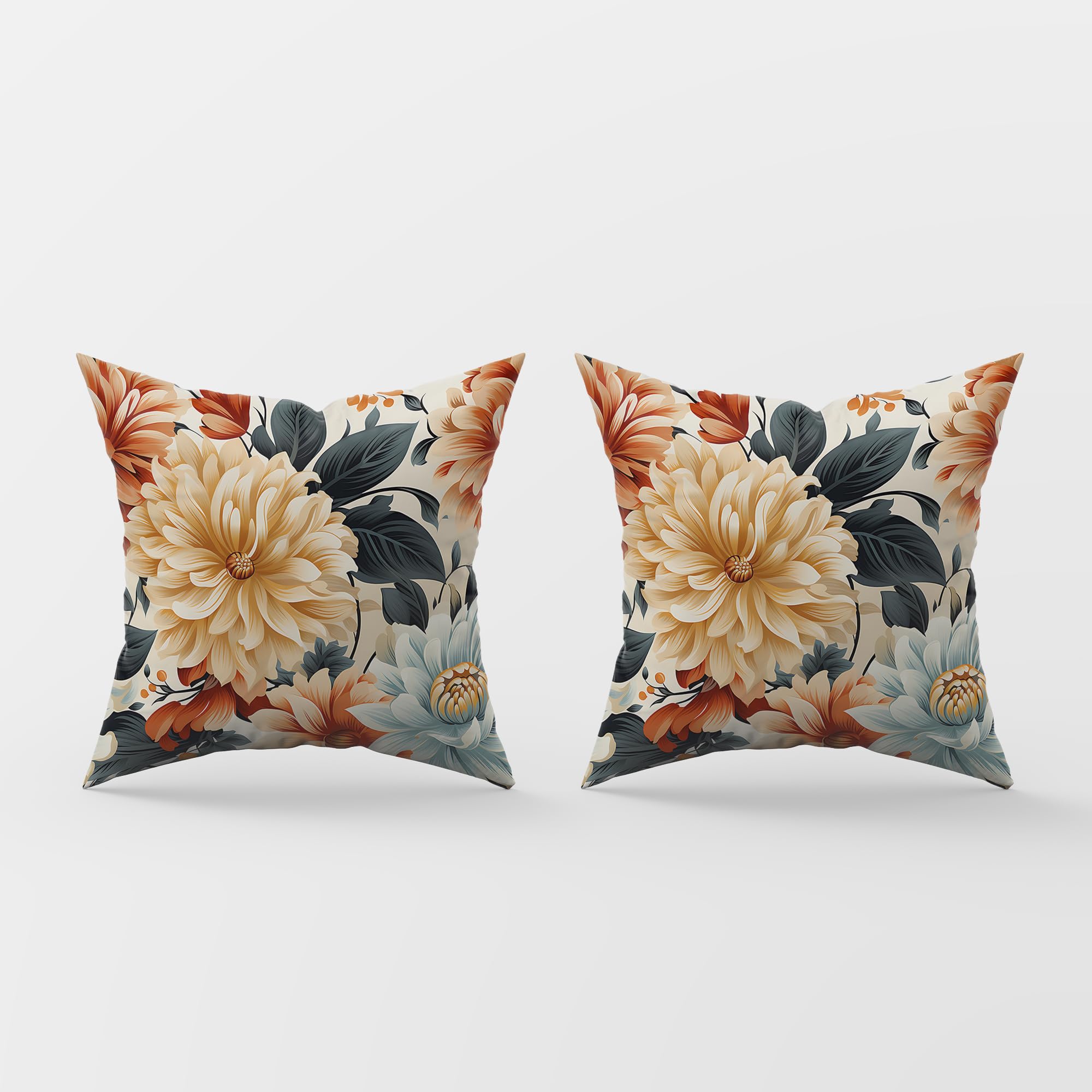 PRINTNAWAB® Set of 2 Designer Decorative Multi Flower Pattern 05 Design Cushion Covers/Pillow with Filler for Living Room and Sofa (Multicolor, 16 X 16 inches)