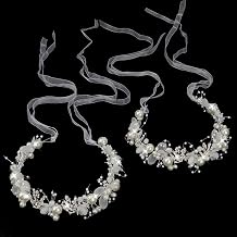 Flower Girl Hair Accessories 2Pcs Crystal Pearl Flower Girl Headpiece Silver Princess Headband Bridal Wedding Hair Accessories for Girls and Women Birthday, Party, Photography, First Communion