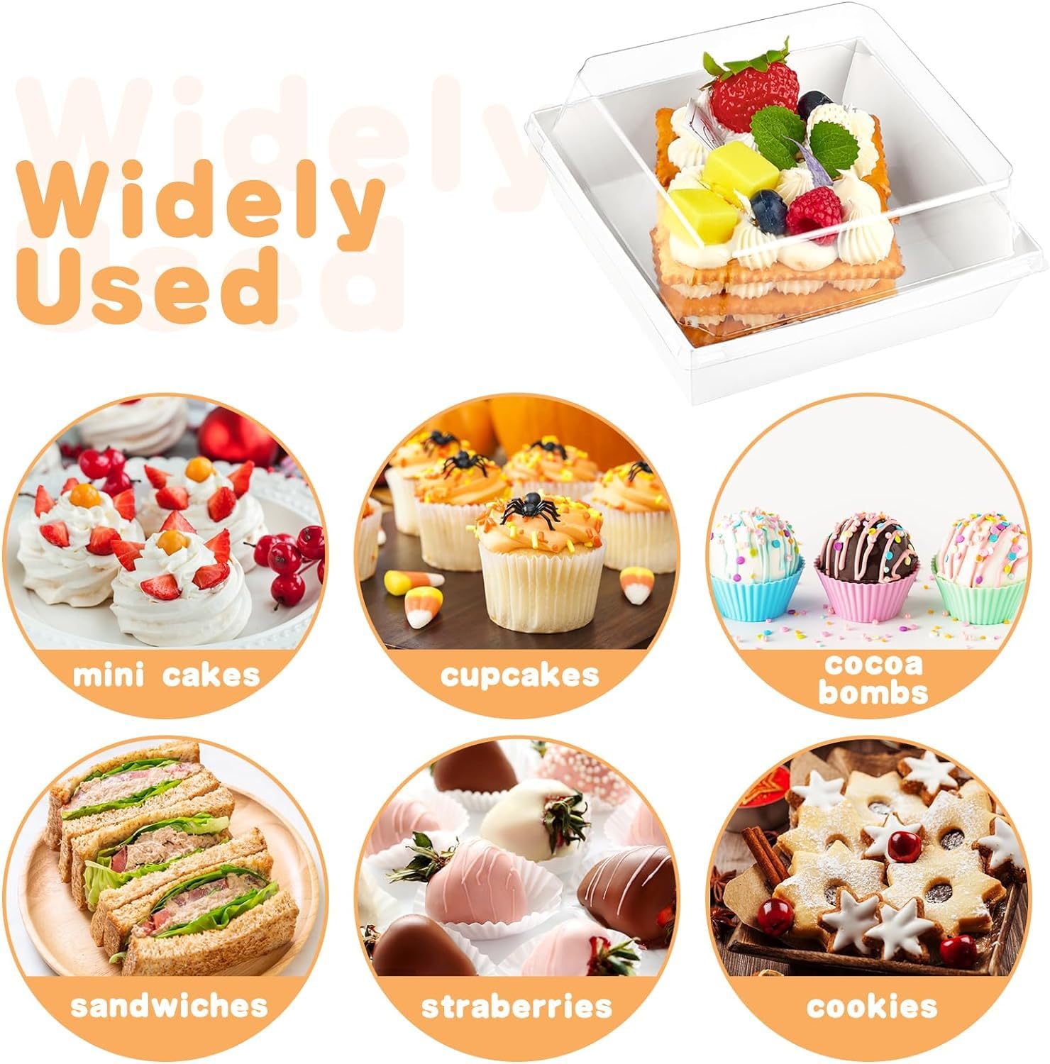 PIPITA Confezione da 50 scatole da forno, piccole scatole per dessert, mini scatole di carta per torte, 10 cm, scatole trasparenti usa e getta, contenitori per biscotti, macaron, fragole, prodotti da