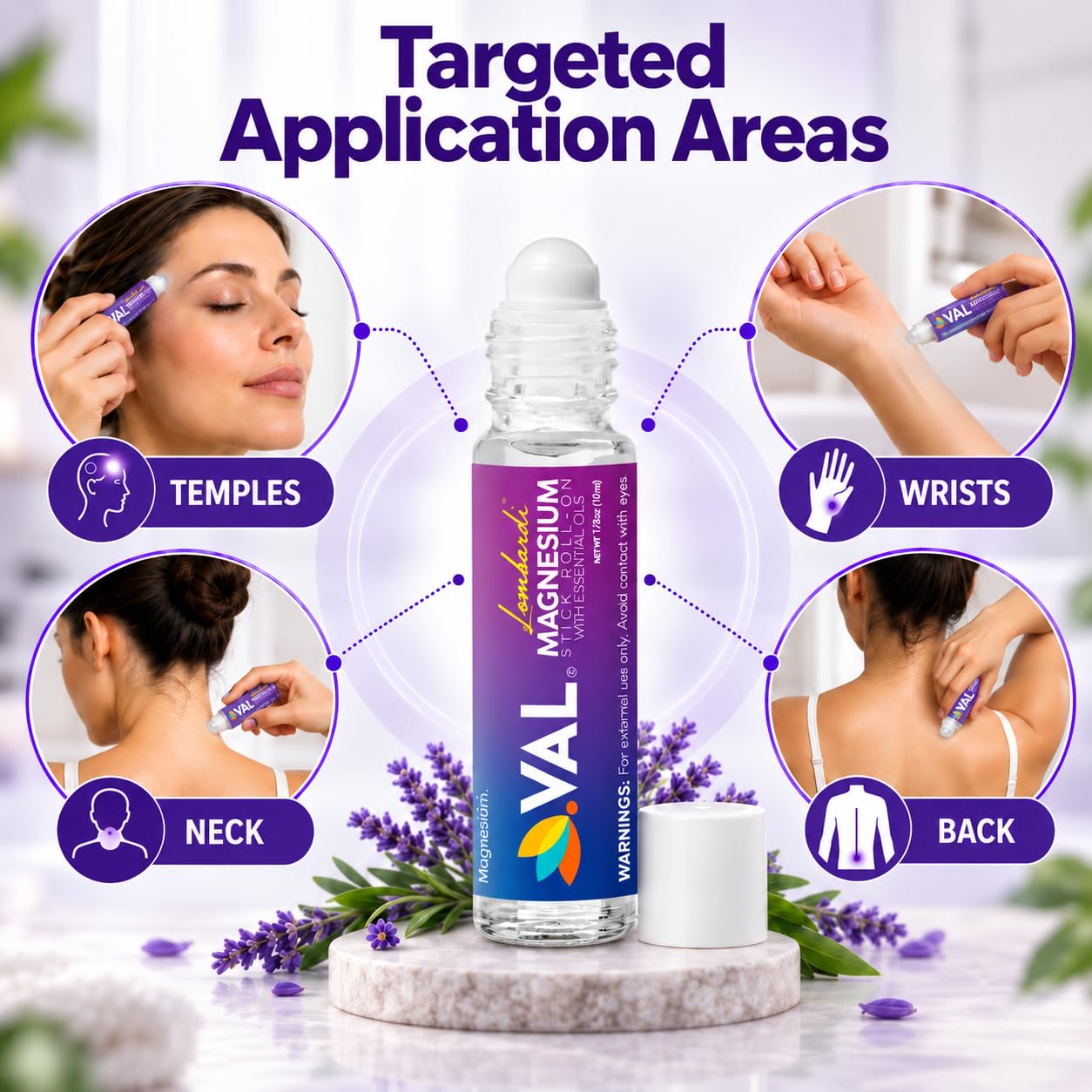 VAL Lombardi Magnesium Stick Rollon with Peppermint & Other Essential Oils - Cooling Comfort for Your Head. Metal Roller. Made in the USA. 10 ml. — Amazon image 7