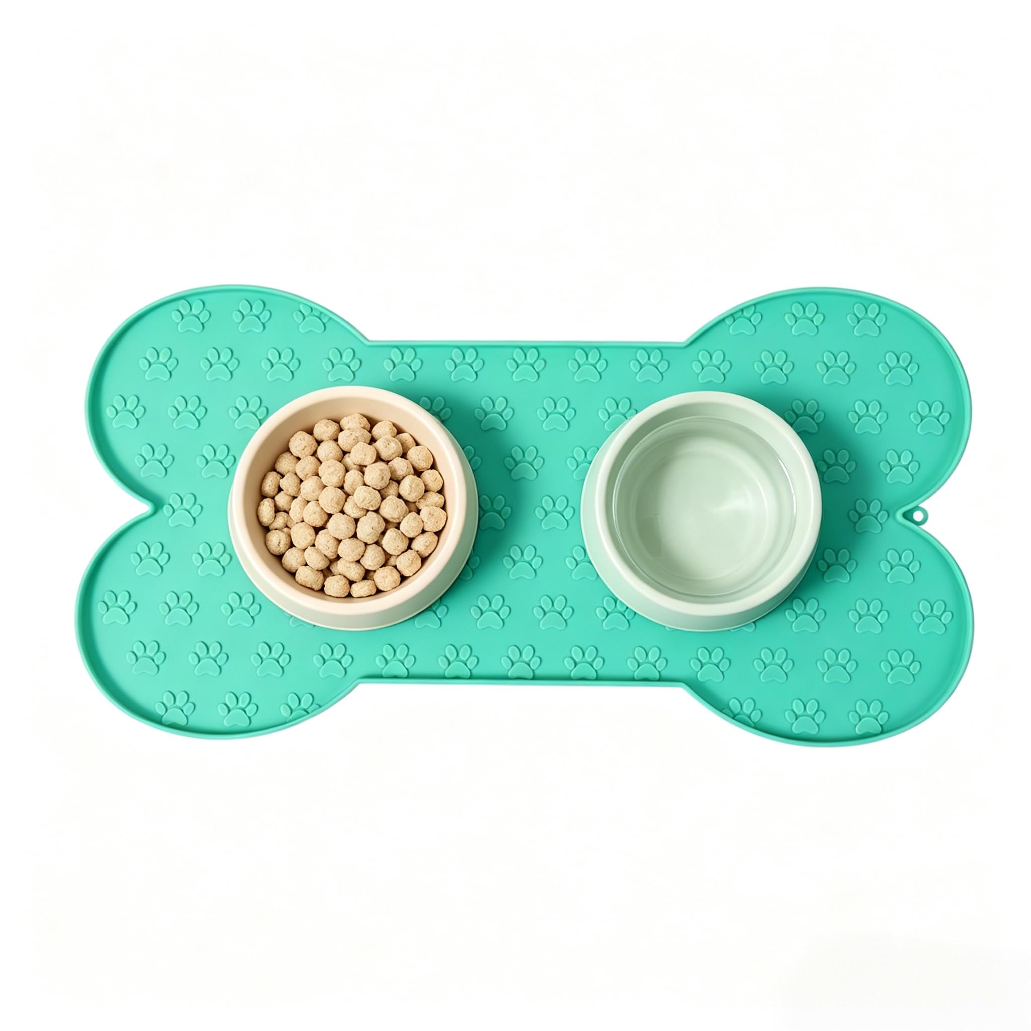 Pet Feeding Mat, Silicone, Waterproof, Anti-Slip, Raised Edge, Dishwasher Safe, 50x25.7cm, for Dog and Cat Food and Water Bowl (Cyan, 50x25.7CM)