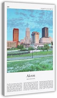 Akron Color Print Akron Real Photo Poster Travel Poster Gift Ohio United States USA Travel Minimal City Print Landscape Living Room Office Bedroom Canvas Deco Painting Frame 12x18inch