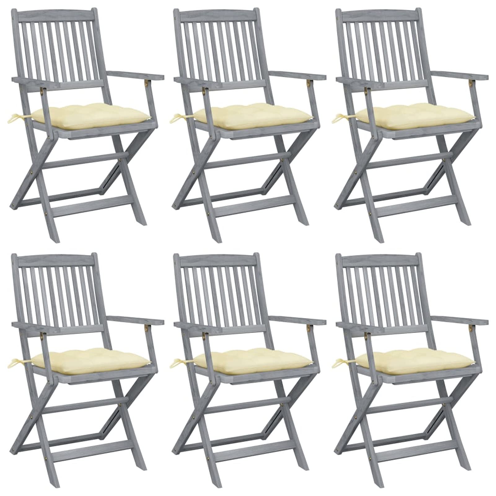 Chaises à dîner extérieur pliables en acacia avec coussin de jardin Mogou