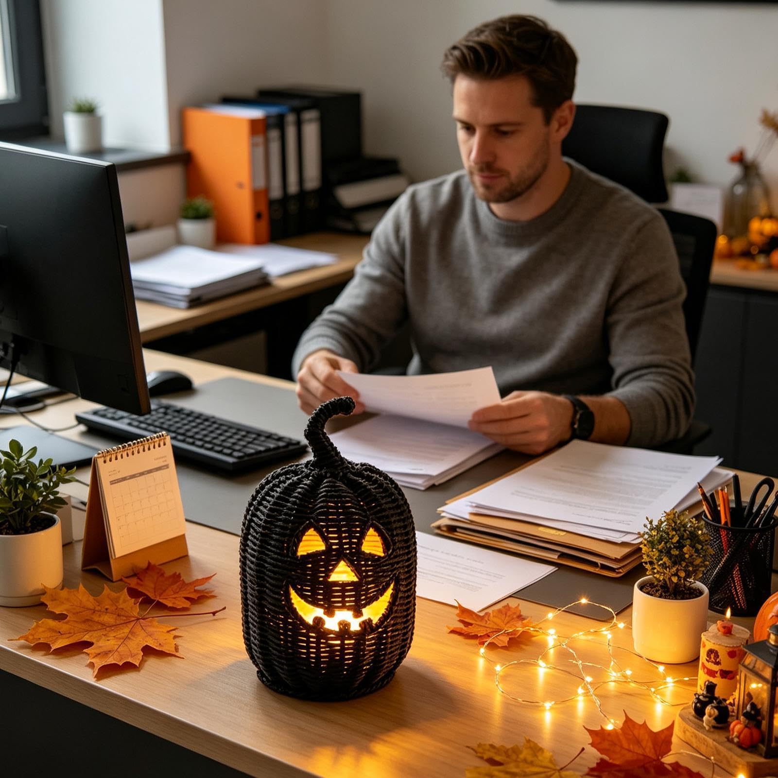 Geflochtener Halloween-Kürbis LED-Kerze Halloween-Aufbewahrungsbox