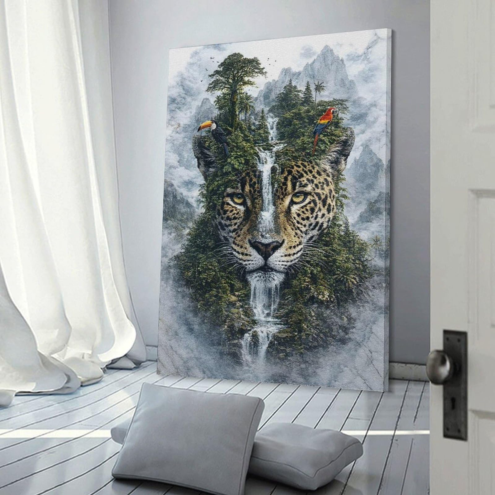 Junmoney Jaguar The Mythic Guardian of The Verdant Wilds Wall Art Print, 24x36inch(60x90cm), for Entryway, Lounge Links Or Small Walls, Decorative Canvas Styling for Entry Areas