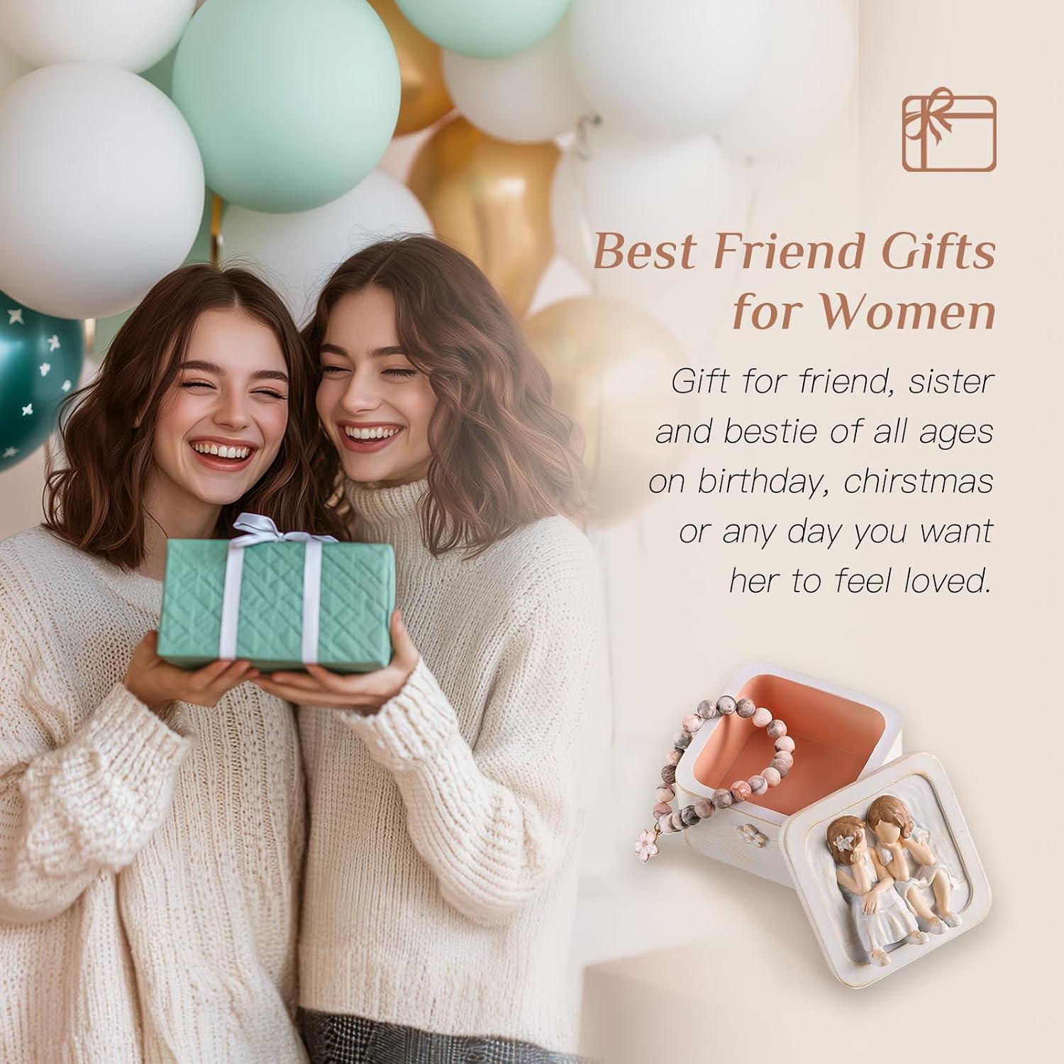 Storieme Friendship Keepsake Gifts for Women: Unique Best Friend Sisters Birthday Gift from Sister - Small Resin Box with Bracelet