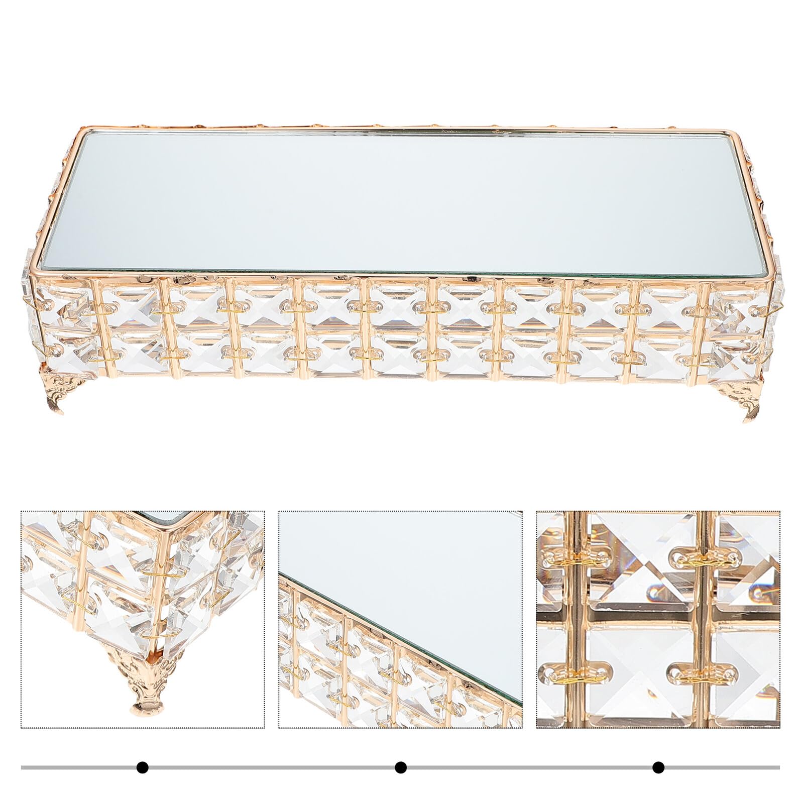 Soporte para Pasteles de Hierro y Vidrio Espejo Bandeja para Tartas de 30X12X7 CM Plato para Servir Postres y Frutas Adecuado para Bodas y Celebraciones