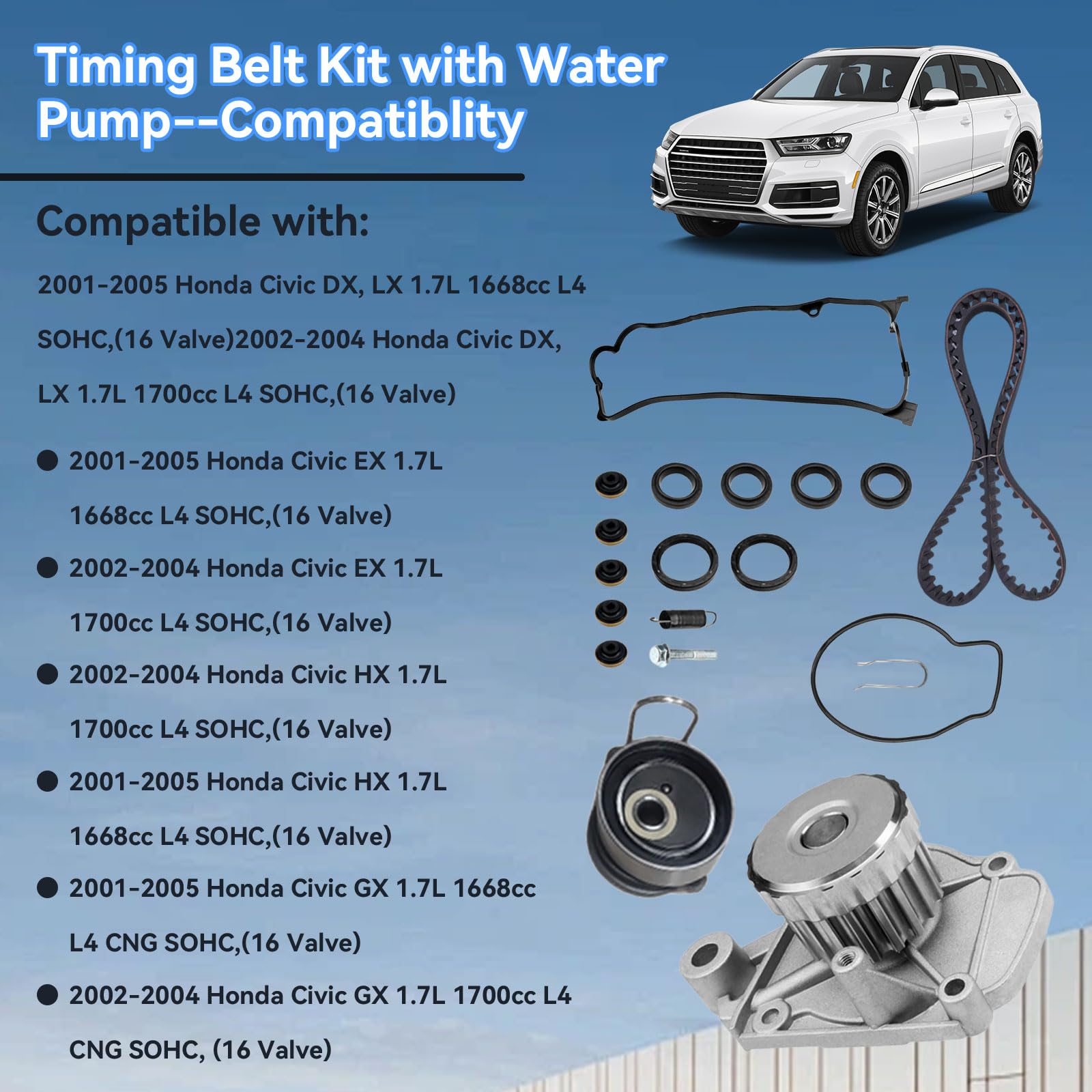 Timing Belt Kit With Water Pump For 2001-2005 Honda Civic 1.7L D17A1/D17A2 Engine