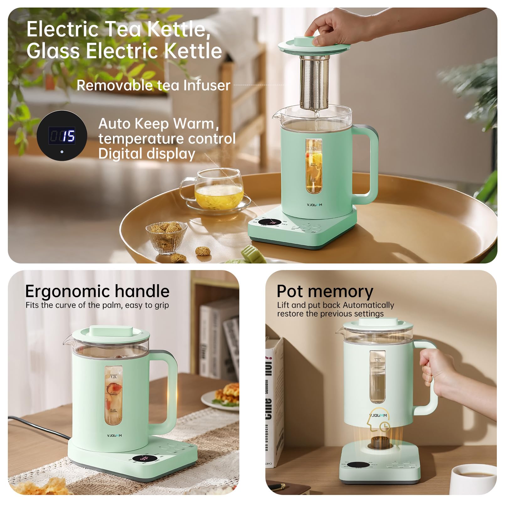 Electric Kettle With Tea Infuser, Health Pot For Loose Tea Leaf/Herbal, 1.2L Capacity Glass Pot Body, Temperature Control, Fast Water Heating, Hand-brew Coffee, Daily Home Hot Drink Making