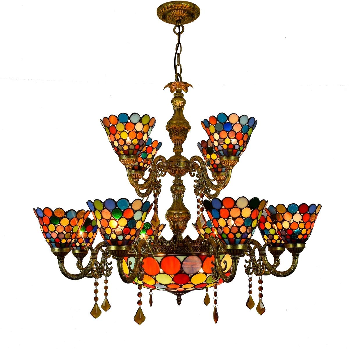 METTEOR Ceiling Pendant Light Fixture 12 S Chandelier Tiffany Large Chandelier Multicolor Colorful Style Glass Crystal Pendant Lamp For Lobby Living