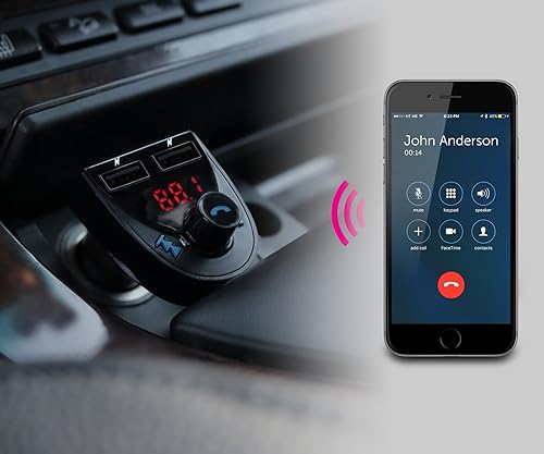 Miniatura 5 de ALURATEK Receptor de audio Bluetooth para coche y transmisor FM con micrófono para llamadas manos libres (ABF01F), azul