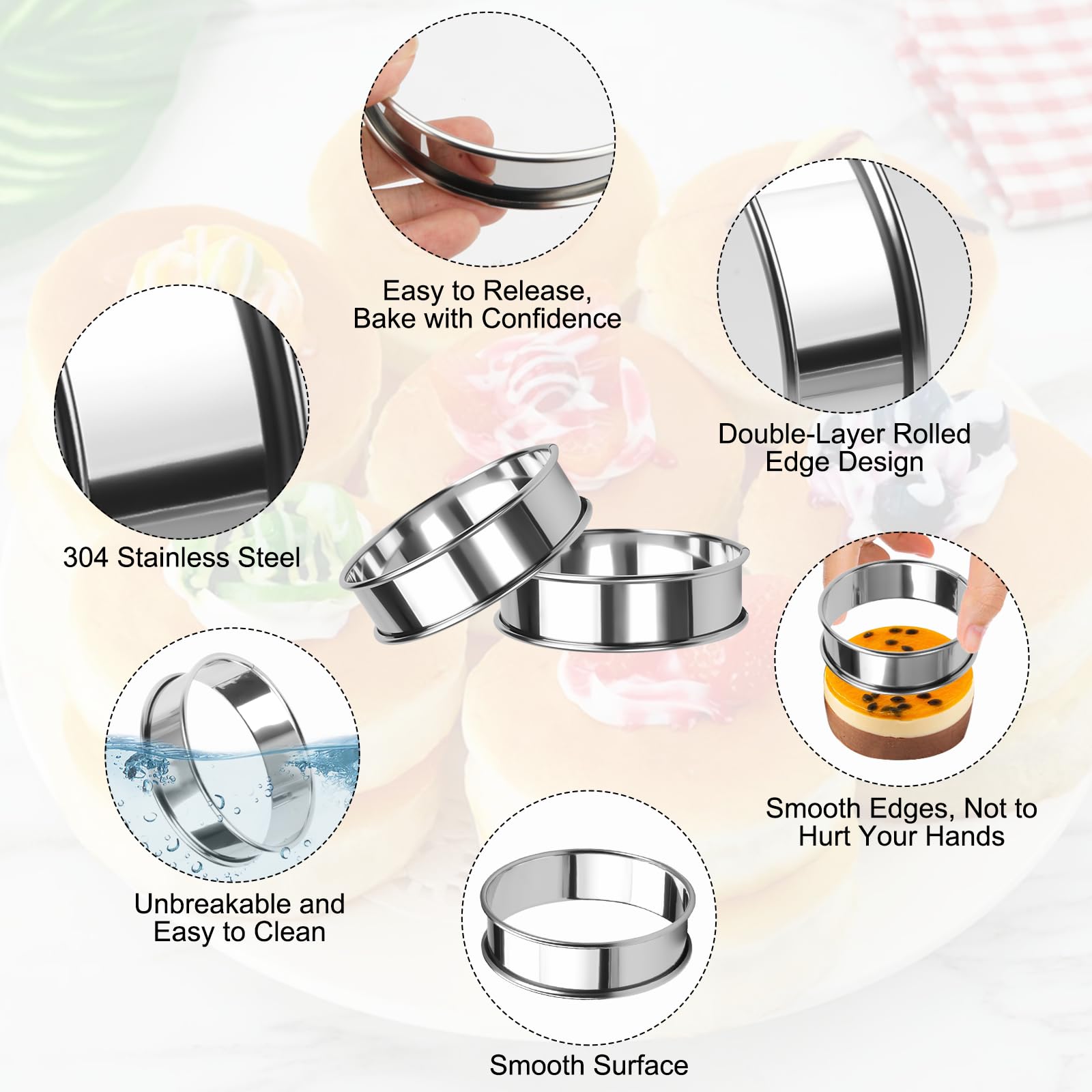 6 Stuks Ronde Muffinringen, 8.5cm Crumpet Rings, Ronde Bakringen Roestvrij Staal, Bakringen Gemakkelijk te Ontvormen, Taartringen Non-Stick, Zilver Bakringen voor Pannenkoeken, Eieren, Muffins