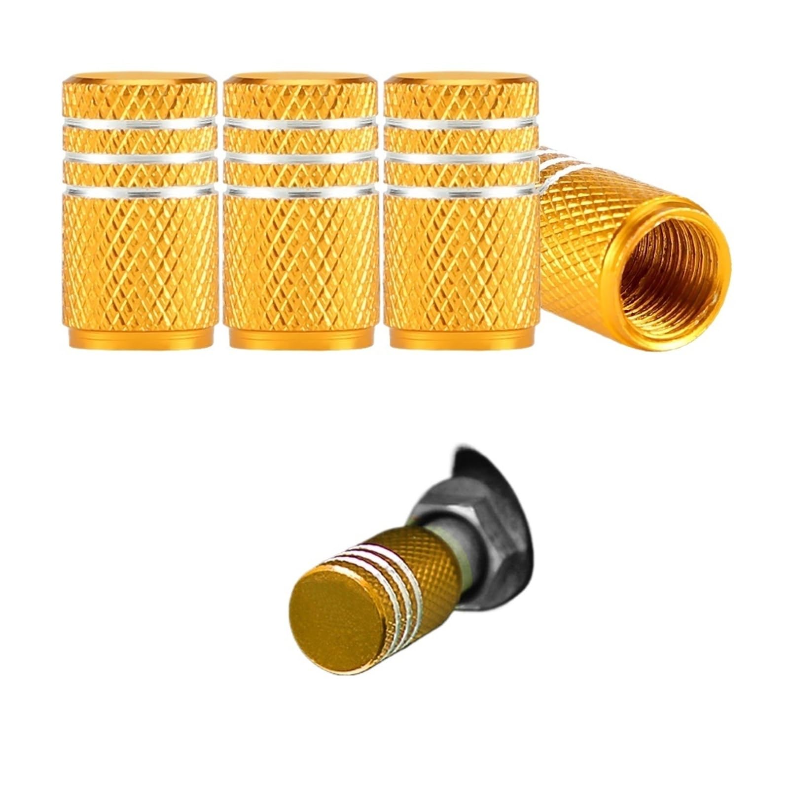 4Pcs/Set Tire Stem Valve Caps Aluminium Car Dustproof Caps Tire Wheel Stem Air Valve Caps(C0650-Gold)