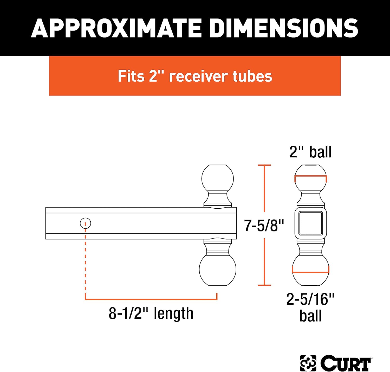 CURT 45660 Multi Ball Mount fits 2" or 2-5/16" Couplers | Mounts on Trailer Hitches with a 2" x 2" Receiver Tube Opening | Allows for Quick Changes Between Ball Sizes