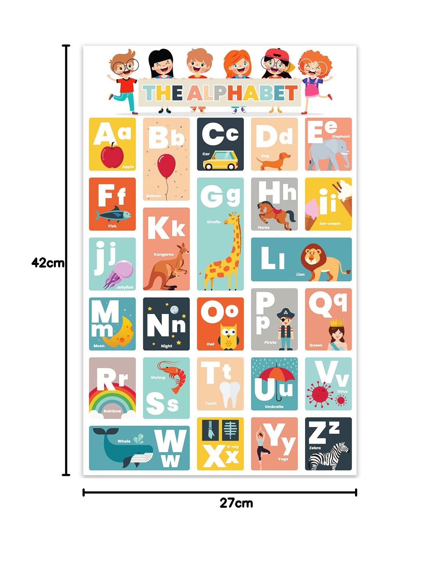 Affiche Alphabet Enfant 30x40 Cm, Poster Alphabet Enfant De A à Z Avec Cadre Et Bâton De Lecture Des Doigts Pour La Maternelle, L'école Maternelle Et L'école Primaire