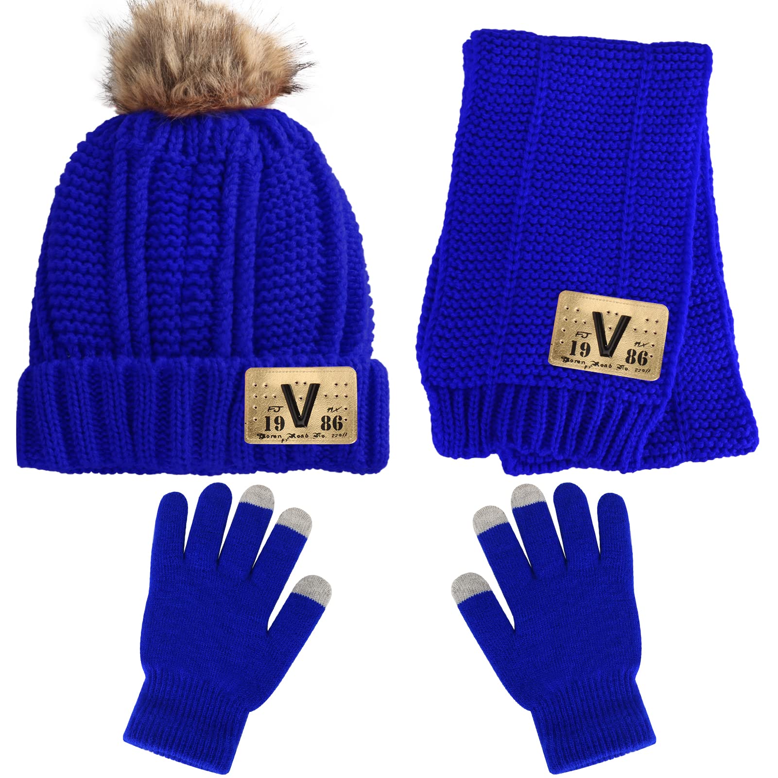 Kids Knit Hat/Scarf/Gloves Set,Winter Warm Set with Beanie and Long Scarf