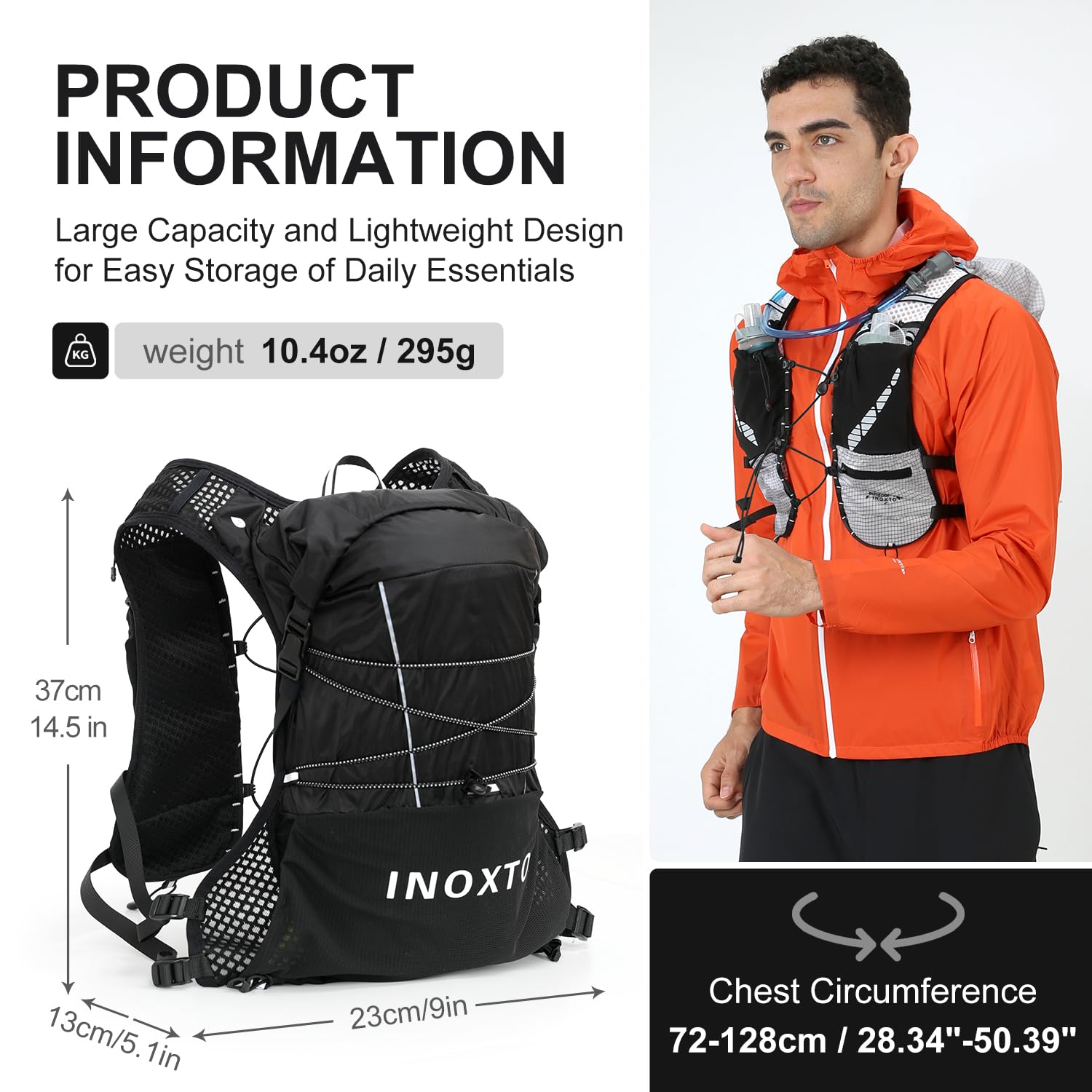 IX INOXTO Running Hydration Vest Backpack, Lightweight Water Backpack with 1.6L Water Bladder Daypack for Women Men,Adjustable Running Vest Pack for Trail Running Hiking Cycling Race Marathon (Black)