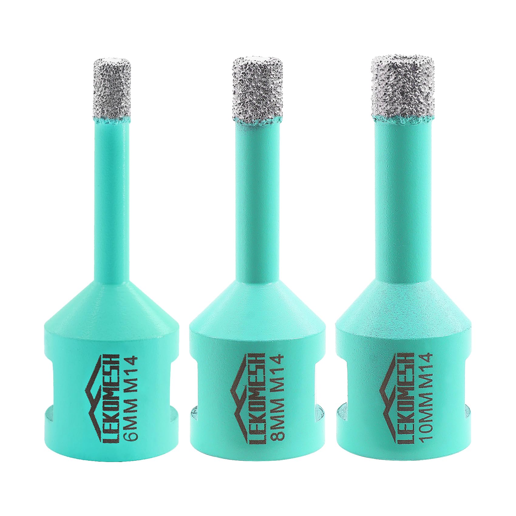 LEKOMESH Diamond Tile Drill Bits - 3pc 6/8/10MM Hole Saw for Porcelain Ceramic, Marble, Granite, Stone, Quartz - M14 Thread