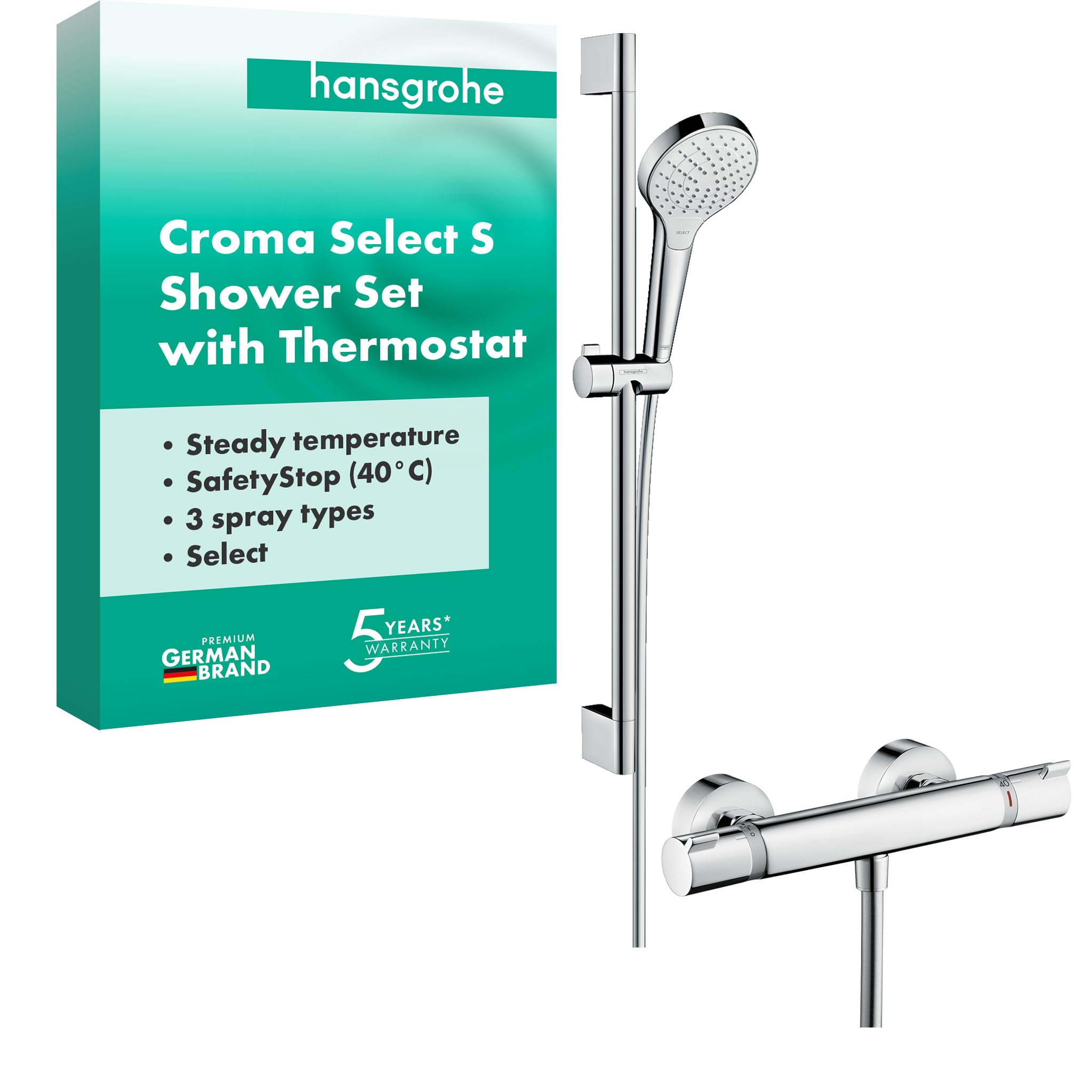 hansgrohe Croma Select S Shower system 110 Vario with Ecostat Comfort thermostatic mixer and shower rail 65 cm