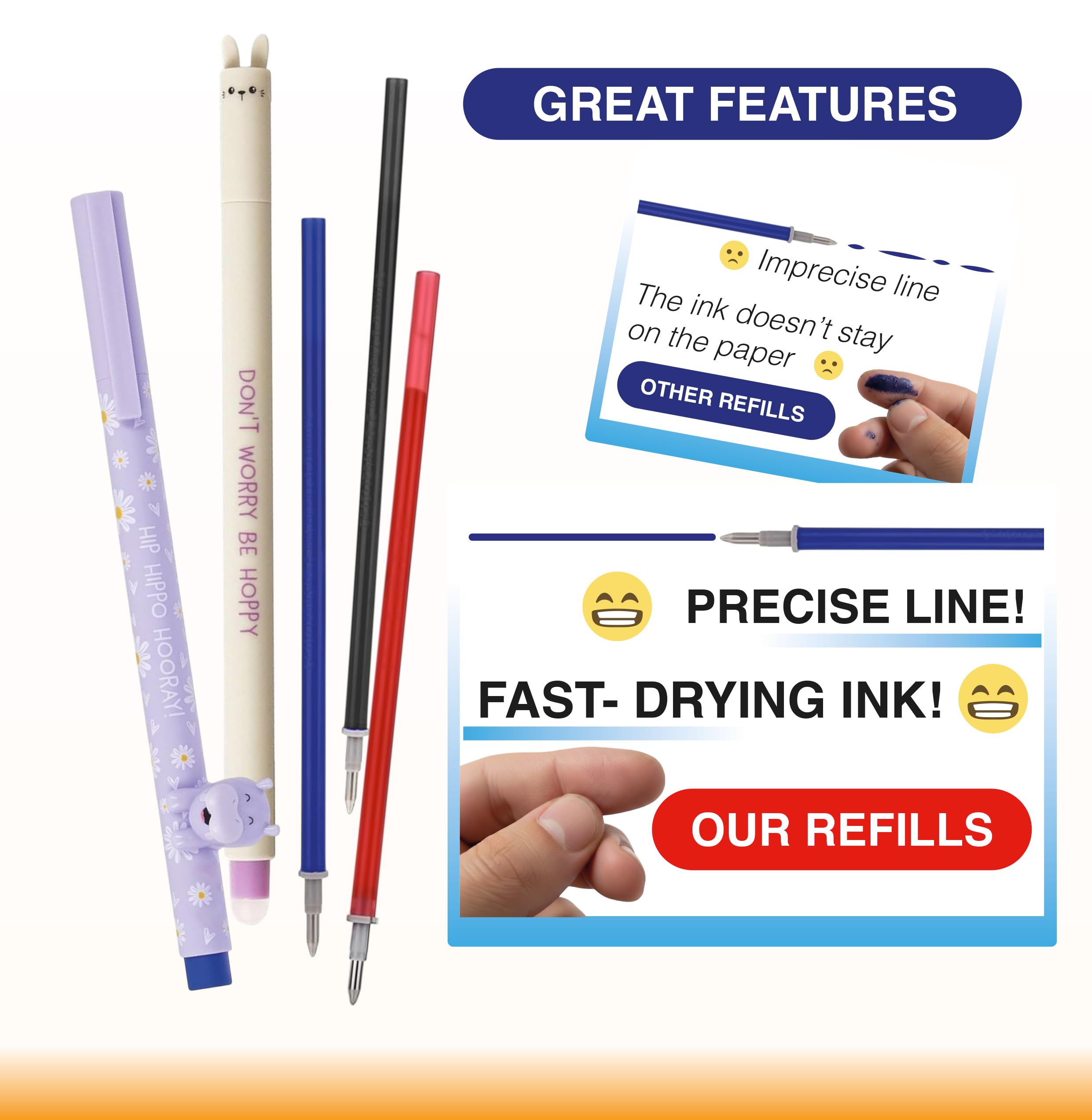 16 Ricariche XXL Penna Gel Cancellabile BLU e ROSSE, Punta 0,7mm, Compatibile 100% Legami, +20% Inchiostro (2cm in più), Scatola Cartone, Scrittura Scuola, Segni Tessuto e Pelle, Regalo - 3