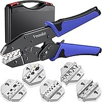 Vesmikit 6PCS Ratchet Crimping Tool Set with 6 Interchangeable Dies for Heat Shrink, Insulated, Non-Insulated Terminals & Solar Connectors