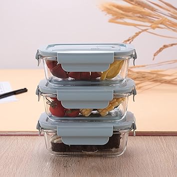 Glass Airtight Container Set For Food Storage | Leak Proof | Air Tight Lunch Box for Office, Fridge & School (410ml - Pack of 3)