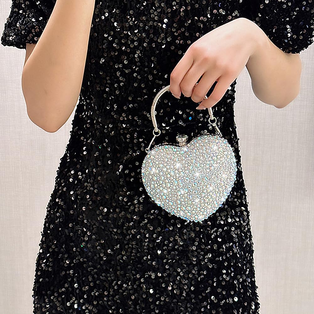 Naimo Damen Herz Clutch Strass Handtasche Glitzer Mini Tasche Abendtasche für Party Hochzeit Cocktail