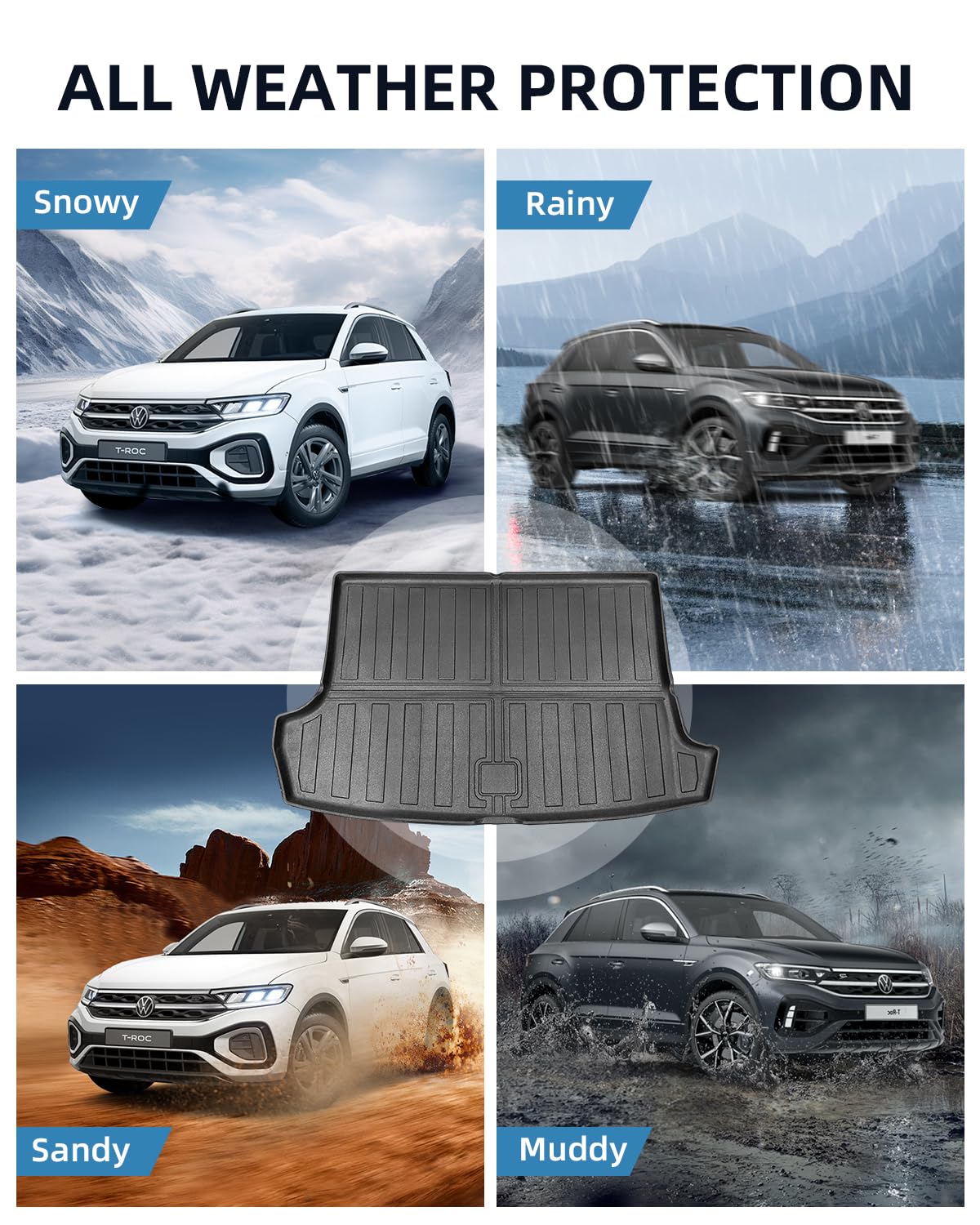 Tappetini per Bagagliaio Superiore per VW T-ROC 2018-2024 2025, T-ROC Tappetino Baule Originale TPE Tappeti Bagagliaio Posteriore con Bordo Alto, Accessori Impermeabili