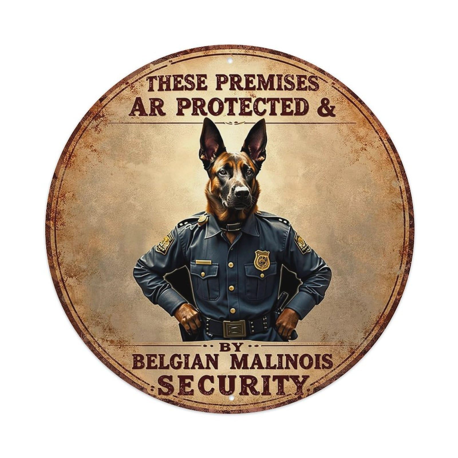 Belgian Malinois Security Dog Police Uniform Metal Tin Sign Plaque