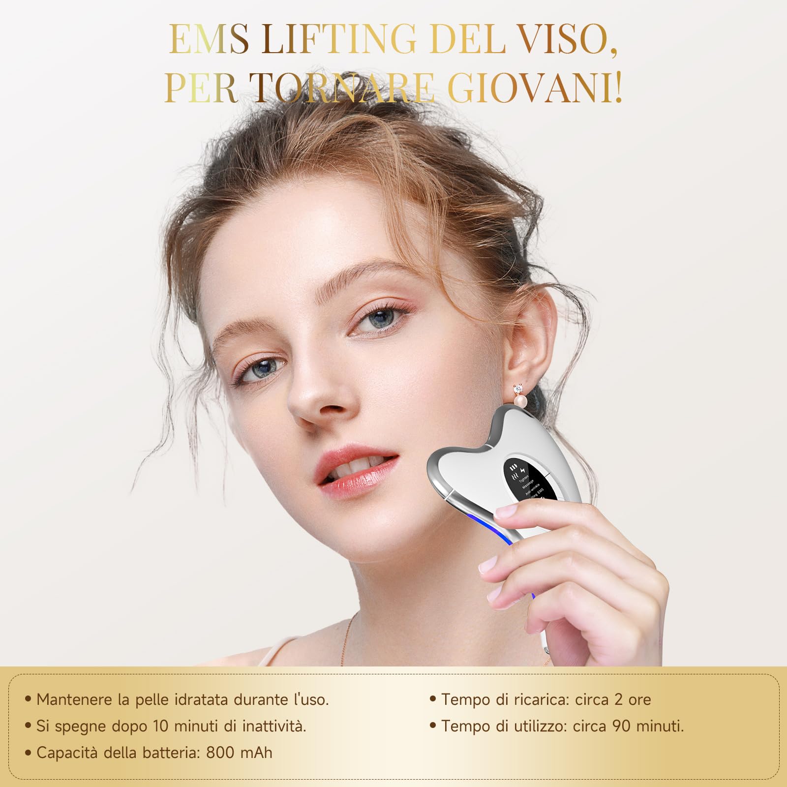 Profey EMS Gua Sha Massaggiatore Viso 45℃ Wärme Vibration Lifting 9 Livelli Intensità 4 Modalità LED Rosso Giallo Blu Anti-Aging