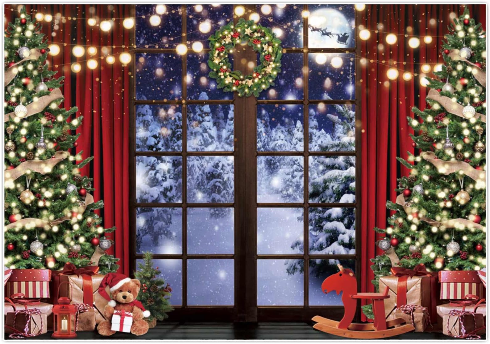 Allenjoy 84" x 59" Red Christmas Window Photo Backdrop for Photography ...