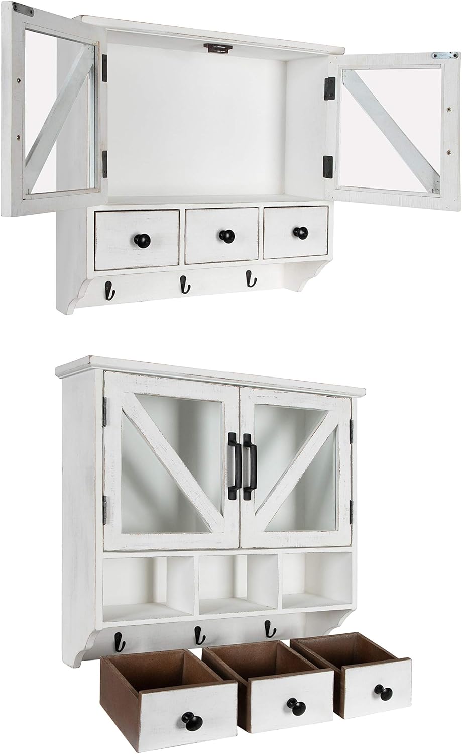 Promo 40% OFF Kate and Laurel Hutchins Decorative Rustic Wood Wall Cabinet, 21 x 6 x 20, White, Farmhouse Decor Organizer with Magnetic Doors and Three Pull-Out Drawers New Product Kate and Laurel Hutchins Decorative Rustic Wood Wall Cabinet, 21 x 6 x 20, White, Farmhouse Decor Organizer with Magnetic Doors and Three Pull-Out Drawers