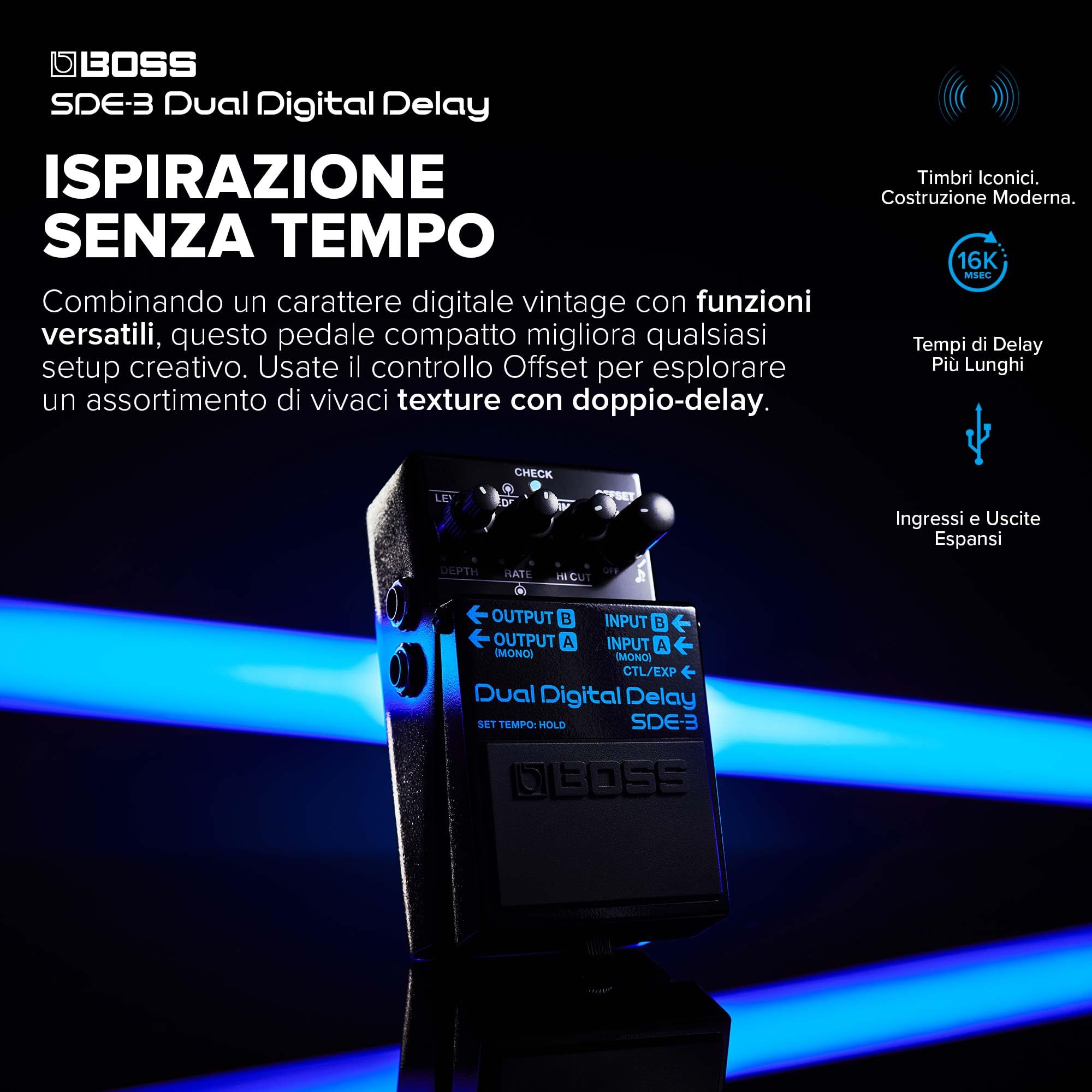BOSS SDE-3 Pedale Dual Digital Delay | Il Vero Suono del Leggendario Roland SDE-300 | Pedale Compatto | Funzionalità Moderne e Versatili | Tempi di Delay Più Lunghi, fino a 1600msec