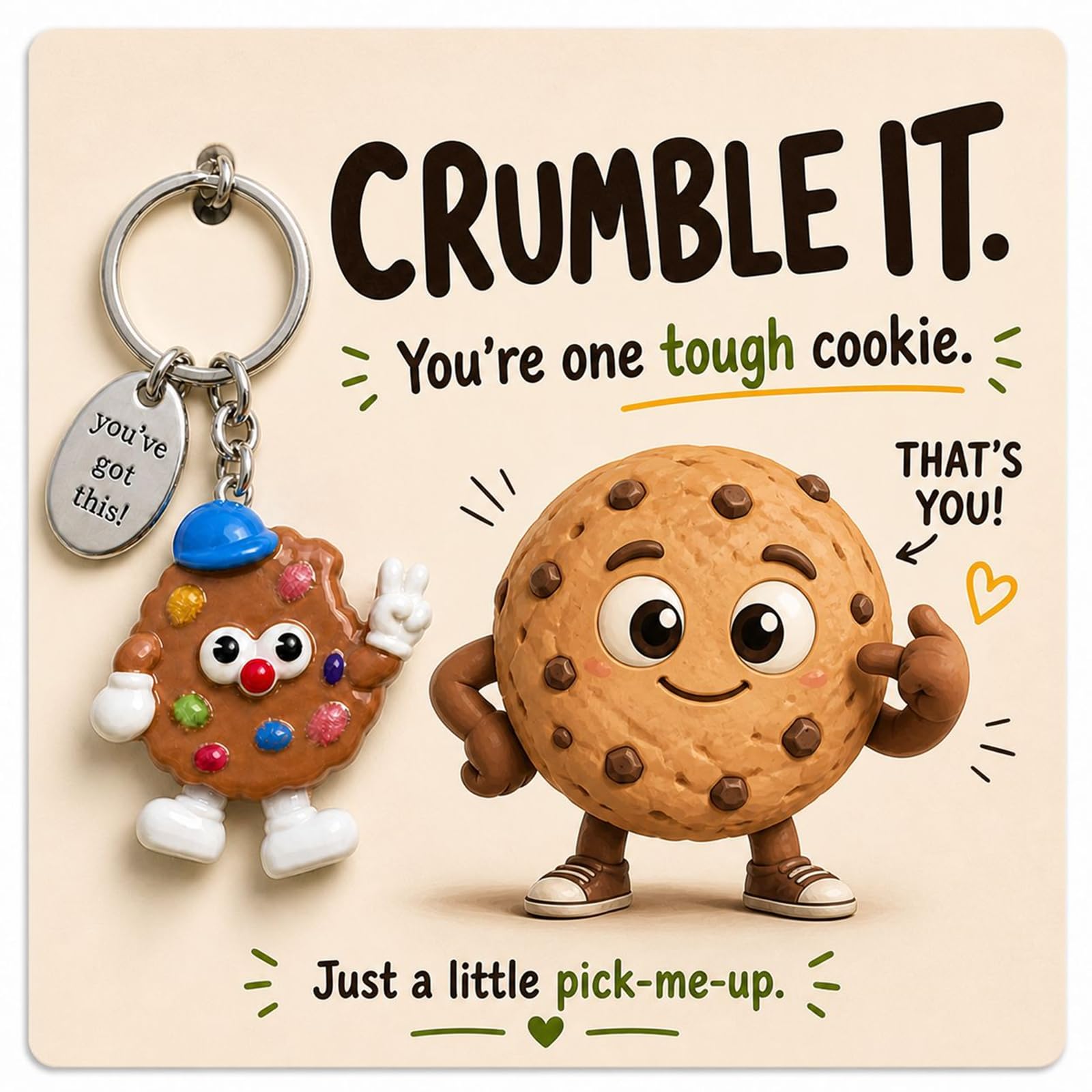 PHIOMUUE Funny Cookie Keychain - You're One Tough Cookie Keyring for Women, Encouragement Gift for Friend Coworker, Small Pick-Me-Up Present, You've Got This Cute Biscuit Keychain