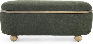Footrest Seating Ottoman Bench Upholstered Bed End Storage, 43 Inch Large Blanket Ottoman for Living Room (Dark Green)