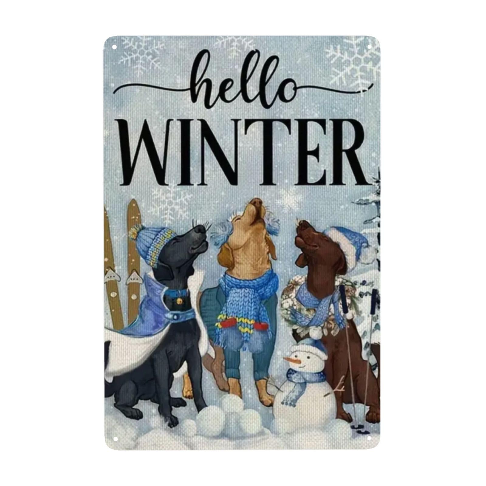 Vintage Metal Tin Sign Dogs Snowman Garden Sign 12x16 Inch