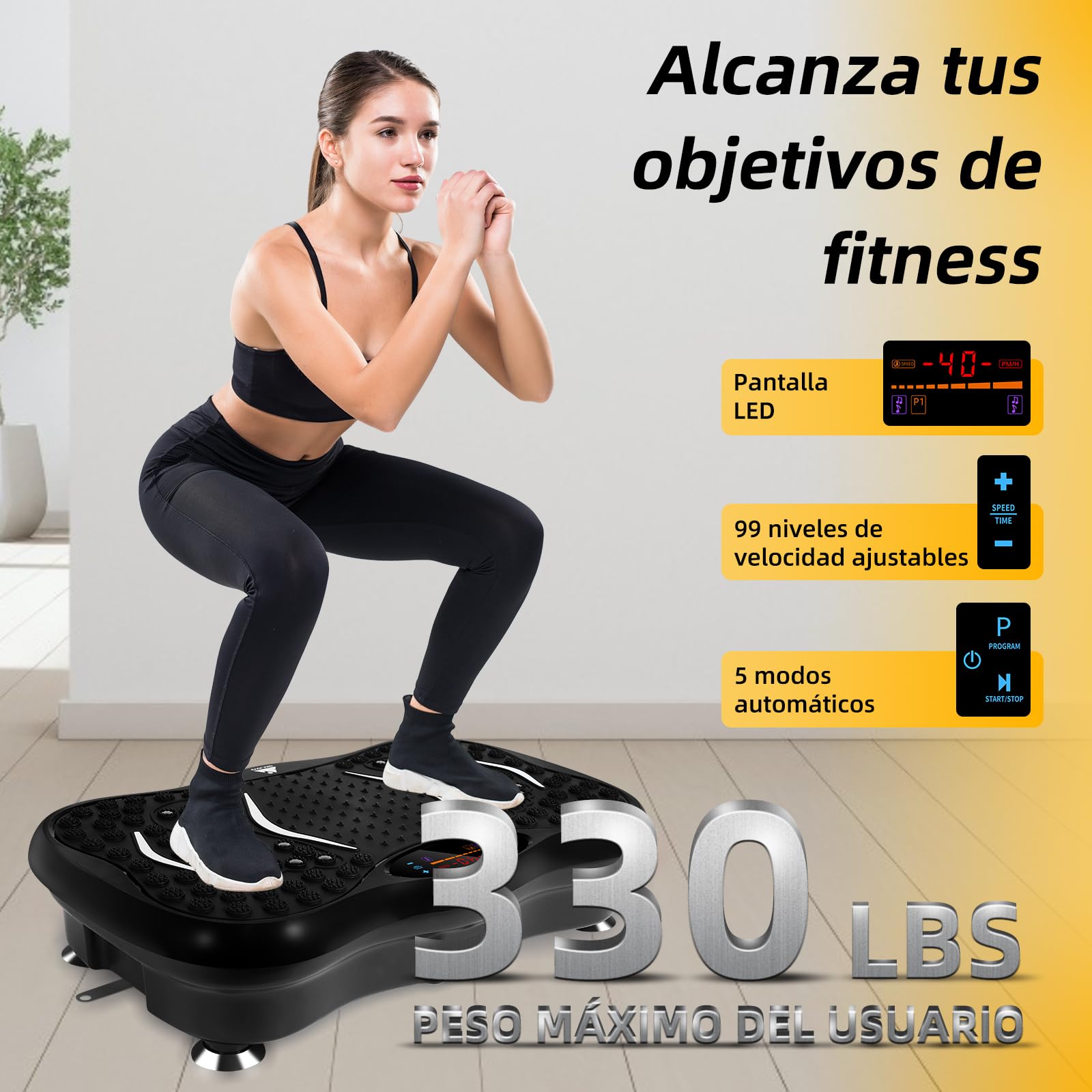 EVOLAND Plataforma vibratoria con 2 Bandas de Resistencia, 99 Niveles de Intensidad y Altavoz Bluetooth, Máquina de Entrenamiento para tonificar y moldear músculos
