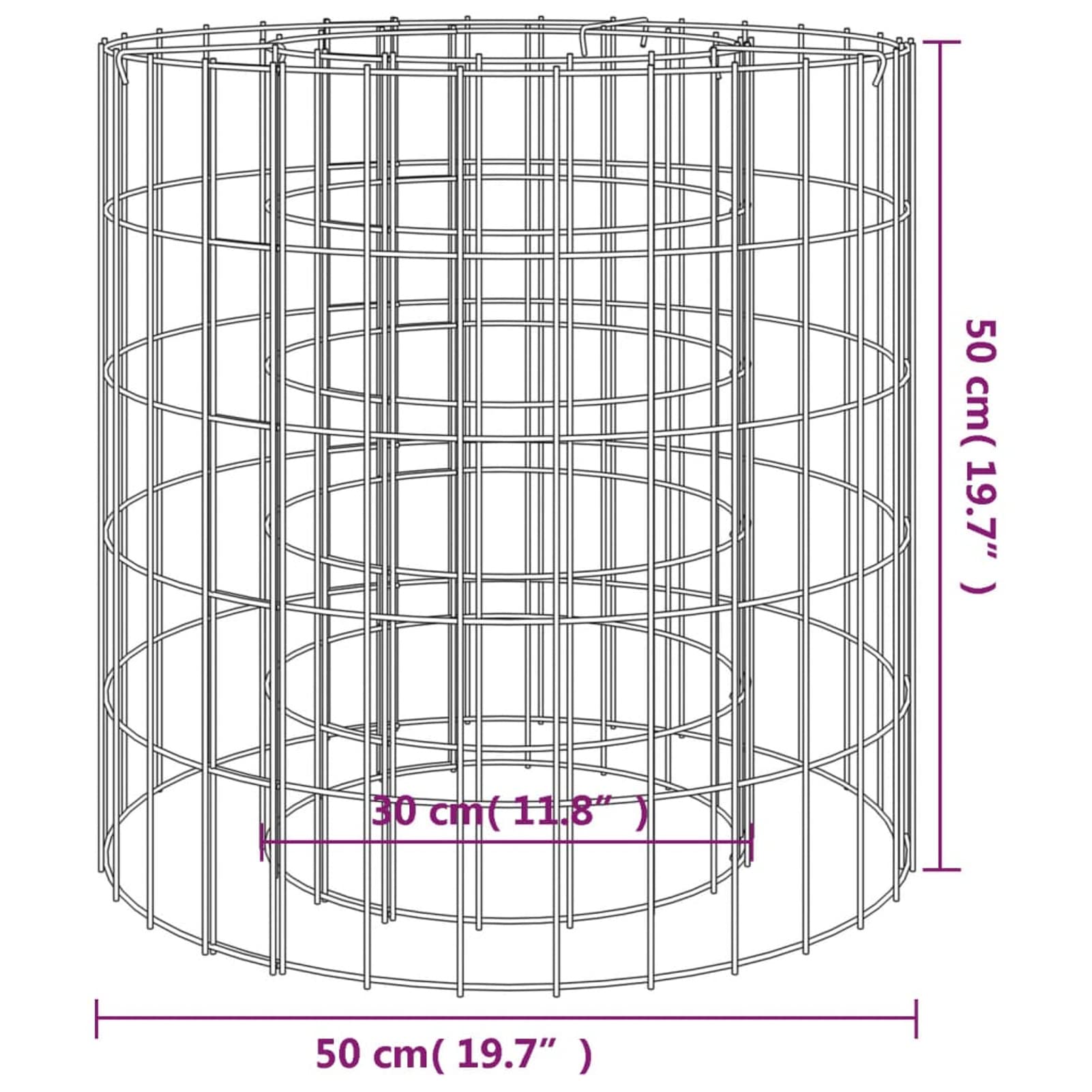 Homgoday Gabion - Fogata de hierro galvanizado de 50 cm de diámetro, calentador de jardín y patio para leña y carbón vegetal, brasero de jardín al aire libre, para calidez y ambiente