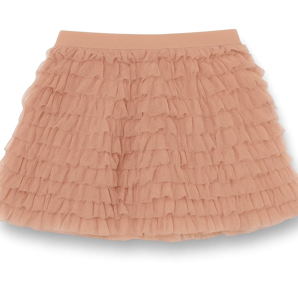 Generico Gonna Tulle Bambina Elegante con Balze e Glitter – Gonna Rosa Principessa per Cerimonia, Danza e Occasioni Speciali