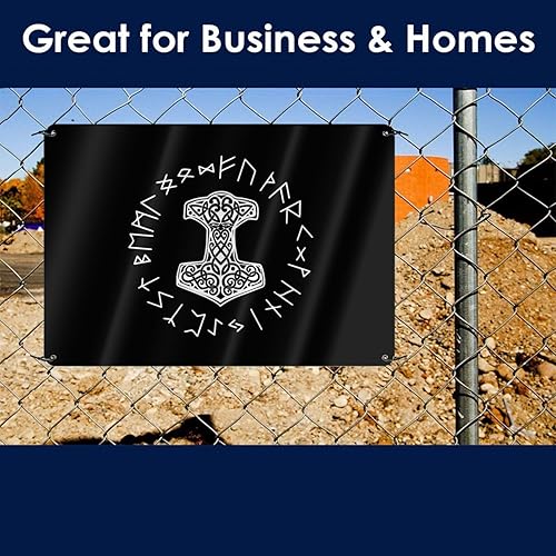 Vista 3 de Mjolnir And Rune Wheel Norse Mythology Symbol Metal Aluminum Sign Wall Decoration Funny 11.8 * 7.9 Inch Art Poster Toilet Fence Sign Decoration Black