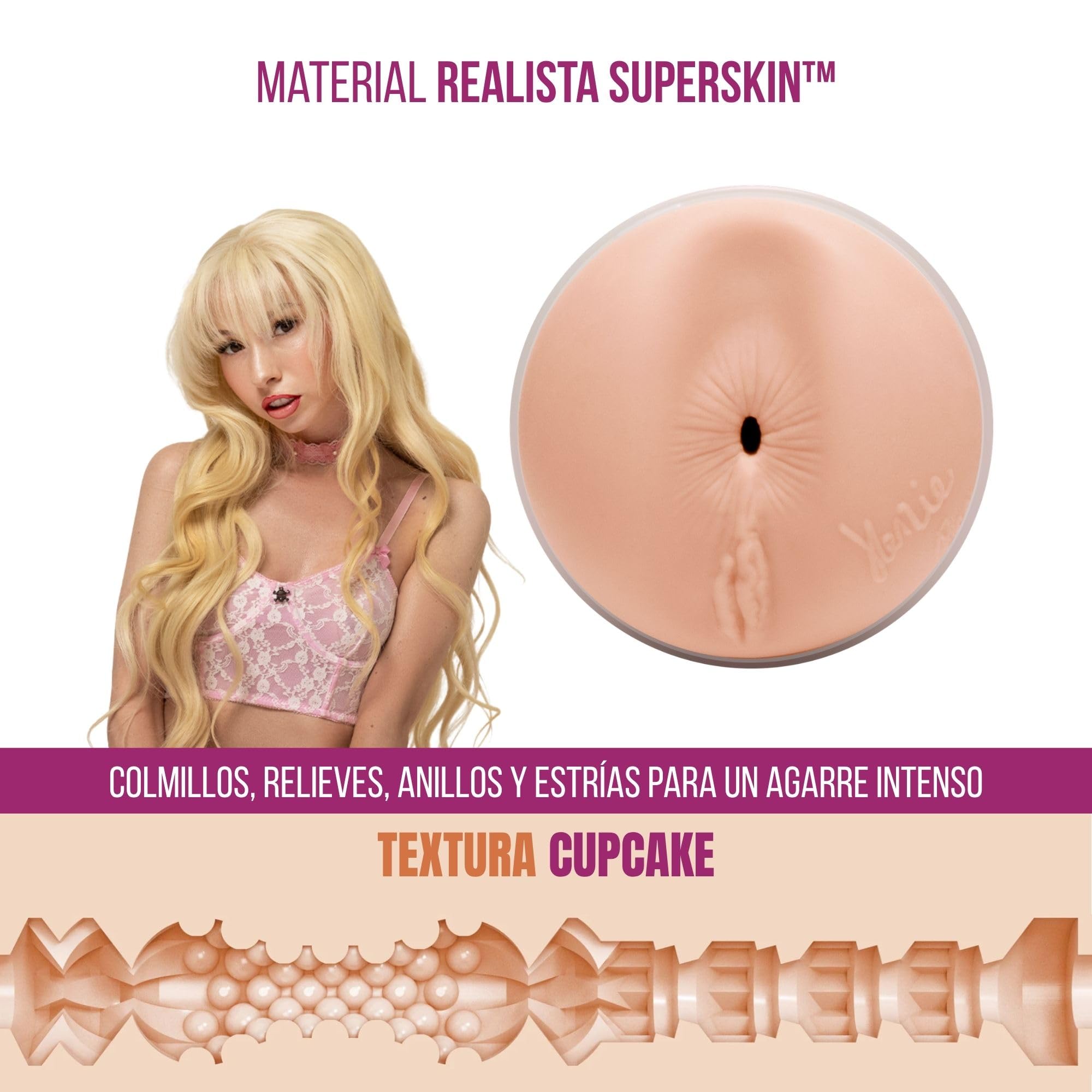 Fleshlight - Kenzie Reeves - Masturbador Masculino Real - Textura Cupcake - Sensación Intensa y Placentera - Diseño Interior con Protuberancias Densas y Anillos - Fácil de Limpiar