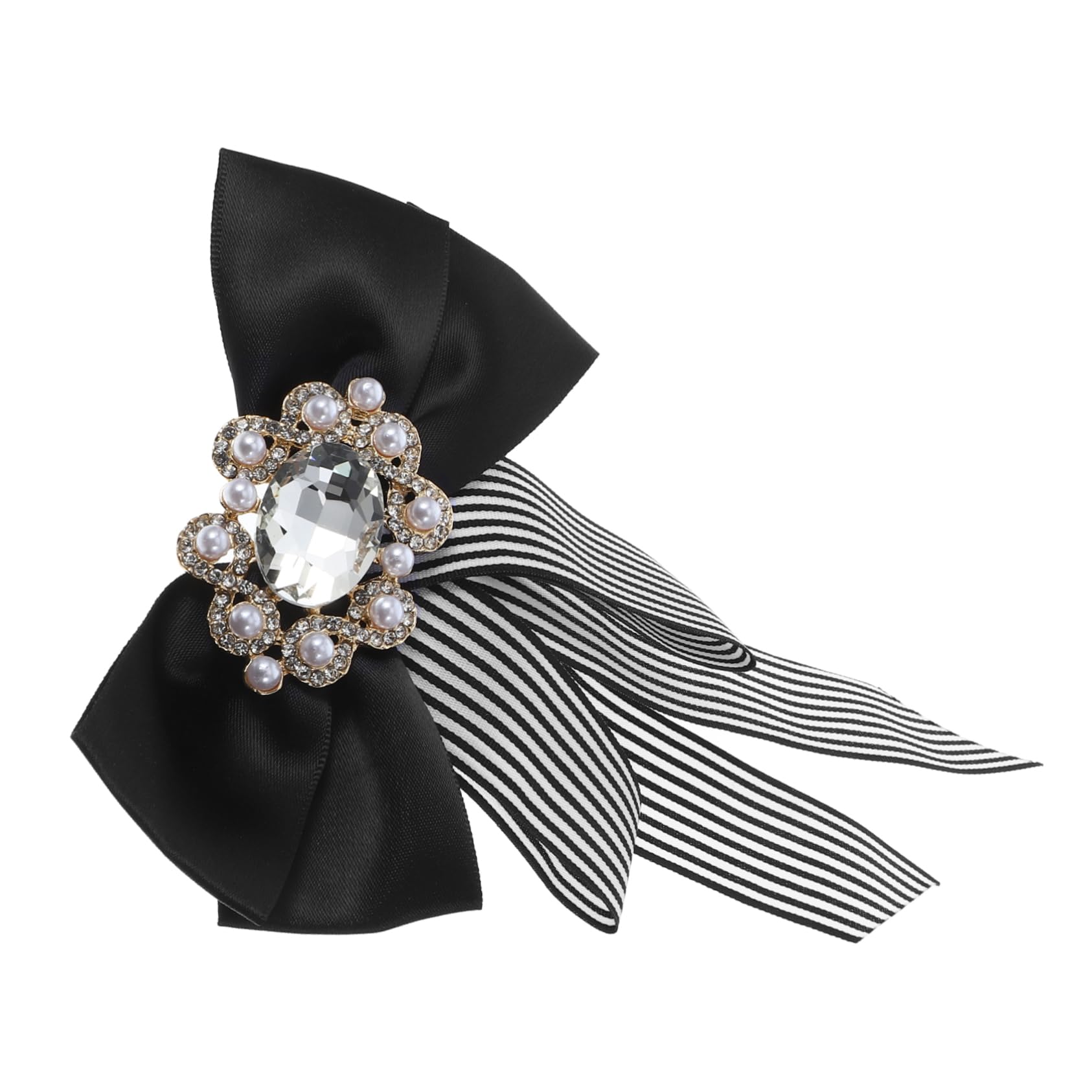 CONGARTENO 1Pc Bow Tie Accessory for Men and Women Striped with Pearl and Rhinestone Details Easy Wear Design for for Business and Formal