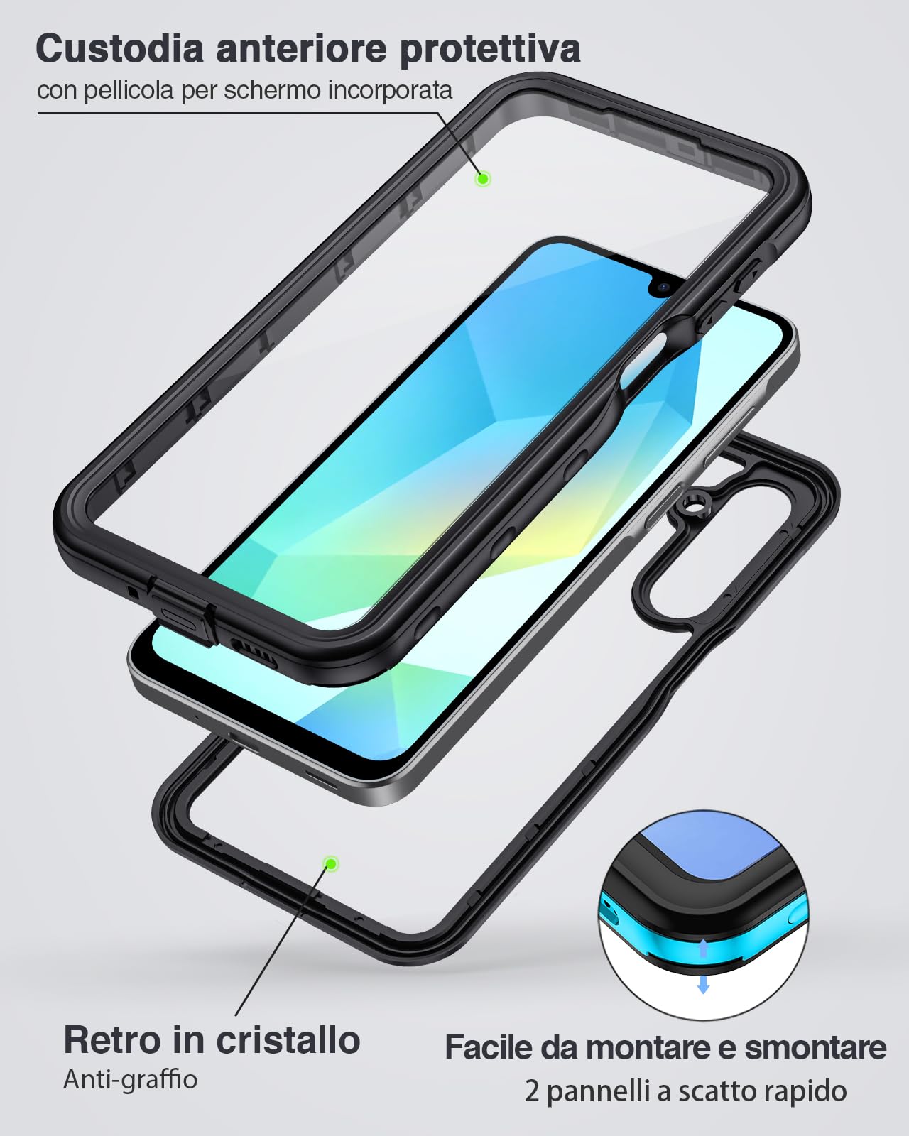 Cover per Samsung Galaxy A17 4G/5G Impermeabile, IP68 Waterproof e 360° Protezione Custodia Subacquea Antiurto Rugged Full Body Copertura con Protezione dello Schermo per Samsung A17, Nero