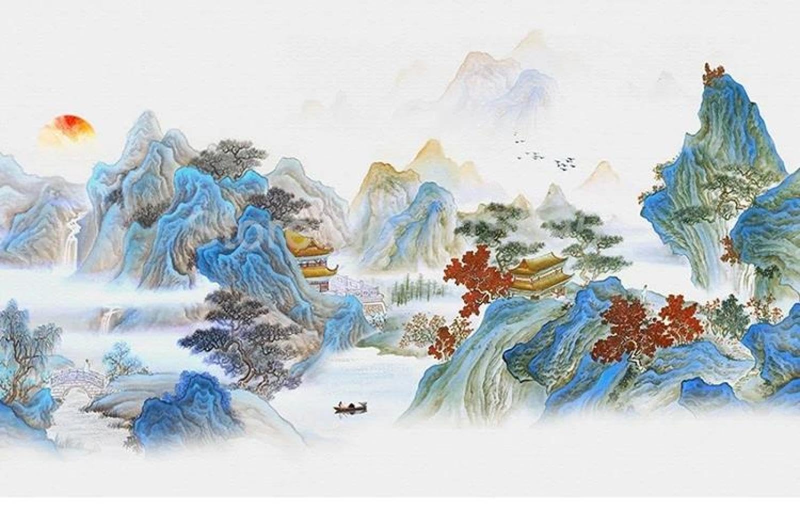 Papier peint style chinois 3D pour habiller un grand mur vide de salon
