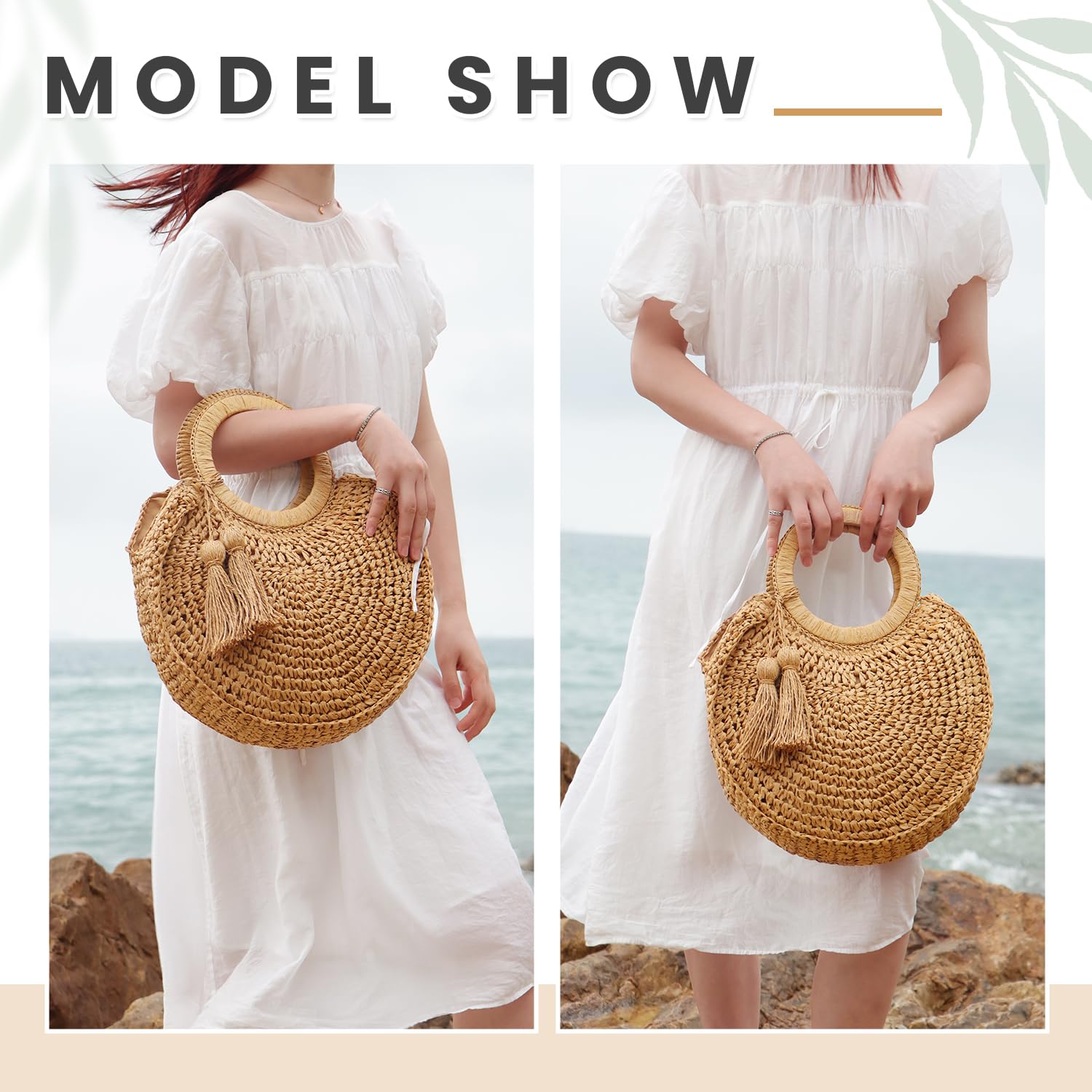 EVEOUT Pochette en Paille pour Femmes Sac à main en paille tressée pour l'été Clutches en Paille pour Mariage plage vacances