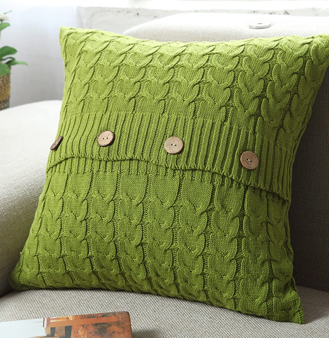 Photo 1 of *COVER ONLY* ANDUUNI Cotton Knitted Decorative Throw Pillow Cover Sweater Square Warm Cushion Cover for Couch Bed, Home Accent Decor (Green, 18"*18") Green 18" x 18"